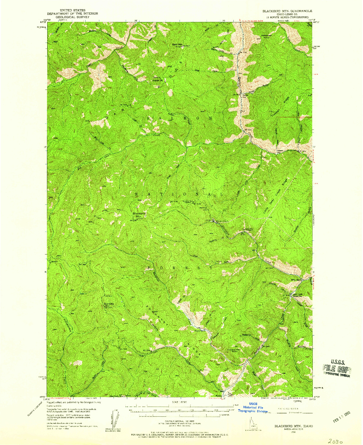 USGS 1:62500-SCALE QUADRANGLE FOR BLACKBIRD MTN, ID 1950