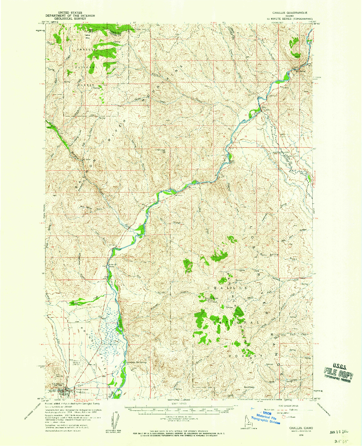 USGS 1:62500-SCALE QUADRANGLE FOR CHALLIS, ID 1956