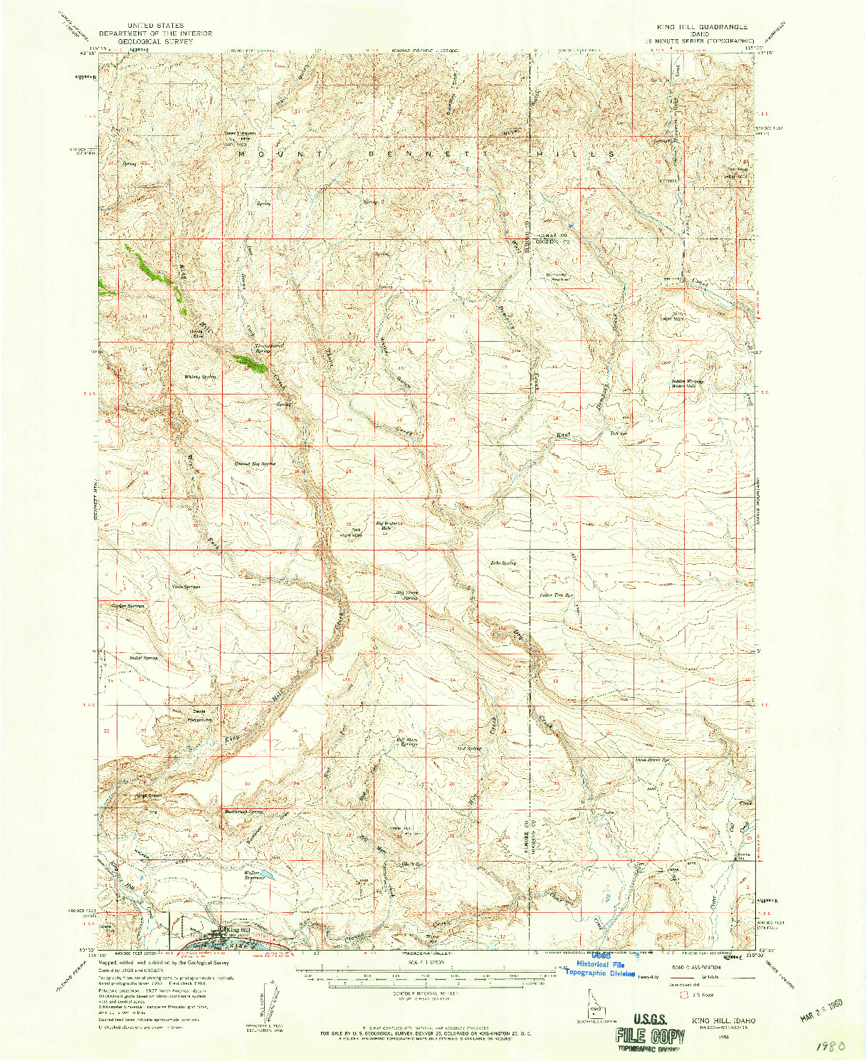 USGS 1:62500-SCALE QUADRANGLE FOR KING HILL, ID 1958