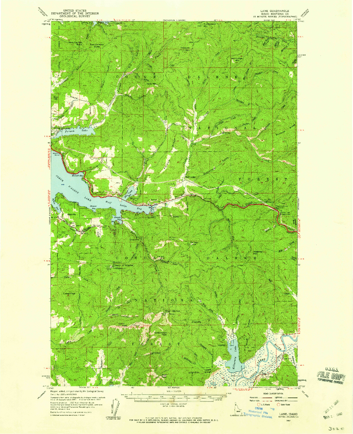 USGS 1:62500-SCALE QUADRANGLE FOR LANE, ID 1957