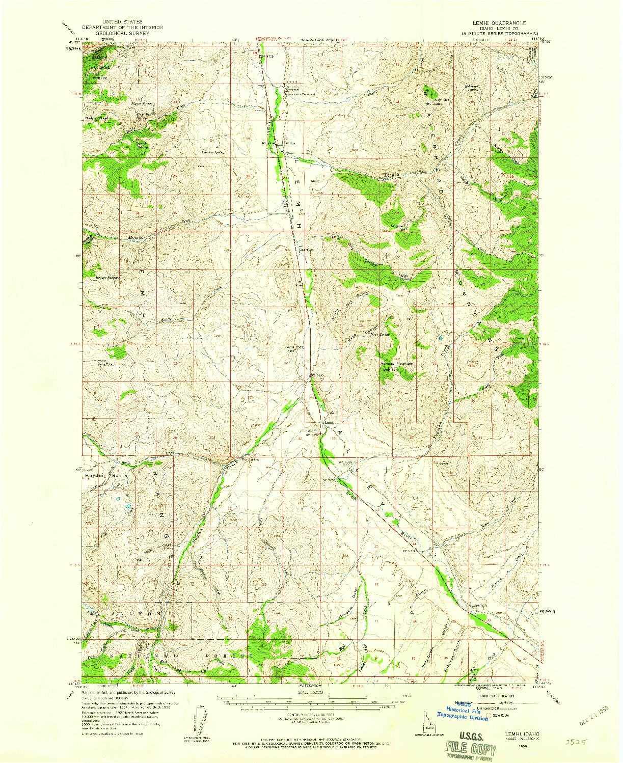 USGS 1:62500-SCALE QUADRANGLE FOR LEMHI, ID 1956