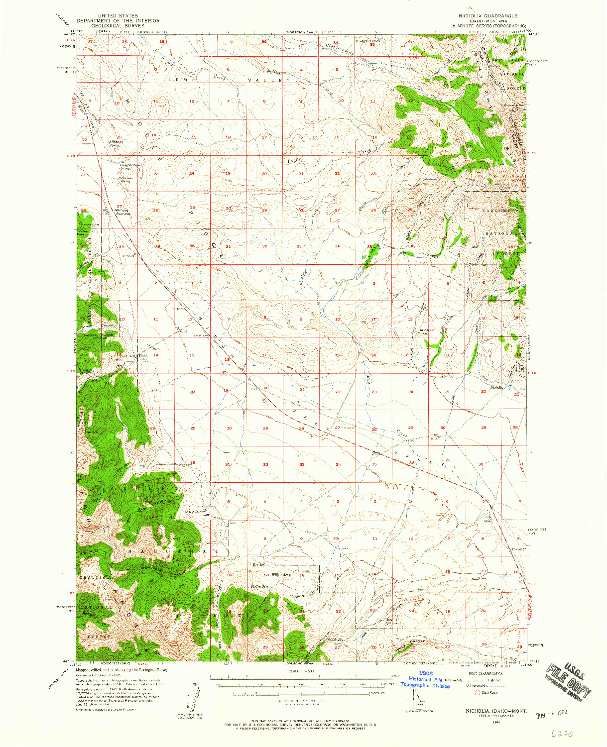 USGS 1:62500-SCALE QUADRANGLE FOR NICHOLIA, ID 1956