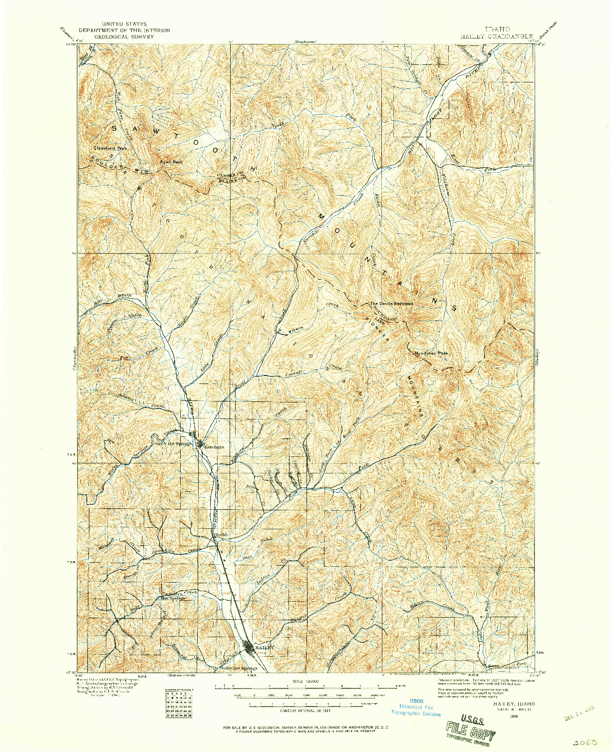 USGS 1:125000-SCALE QUADRANGLE FOR HAILEY, ID 1895