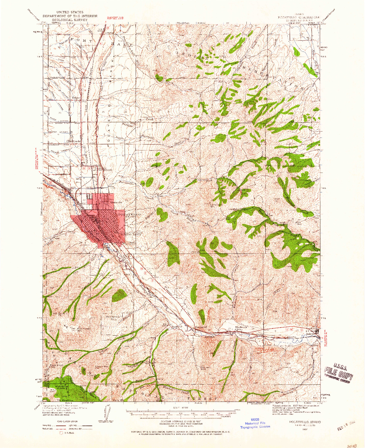 USGS 1:62500-SCALE QUADRANGLE FOR POCATELLO, ID 1937