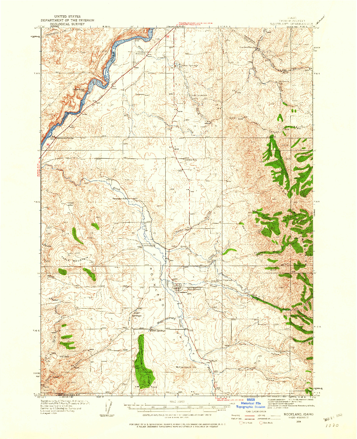 USGS 1:62500-SCALE QUADRANGLE FOR ROCKLAND, ID 1934