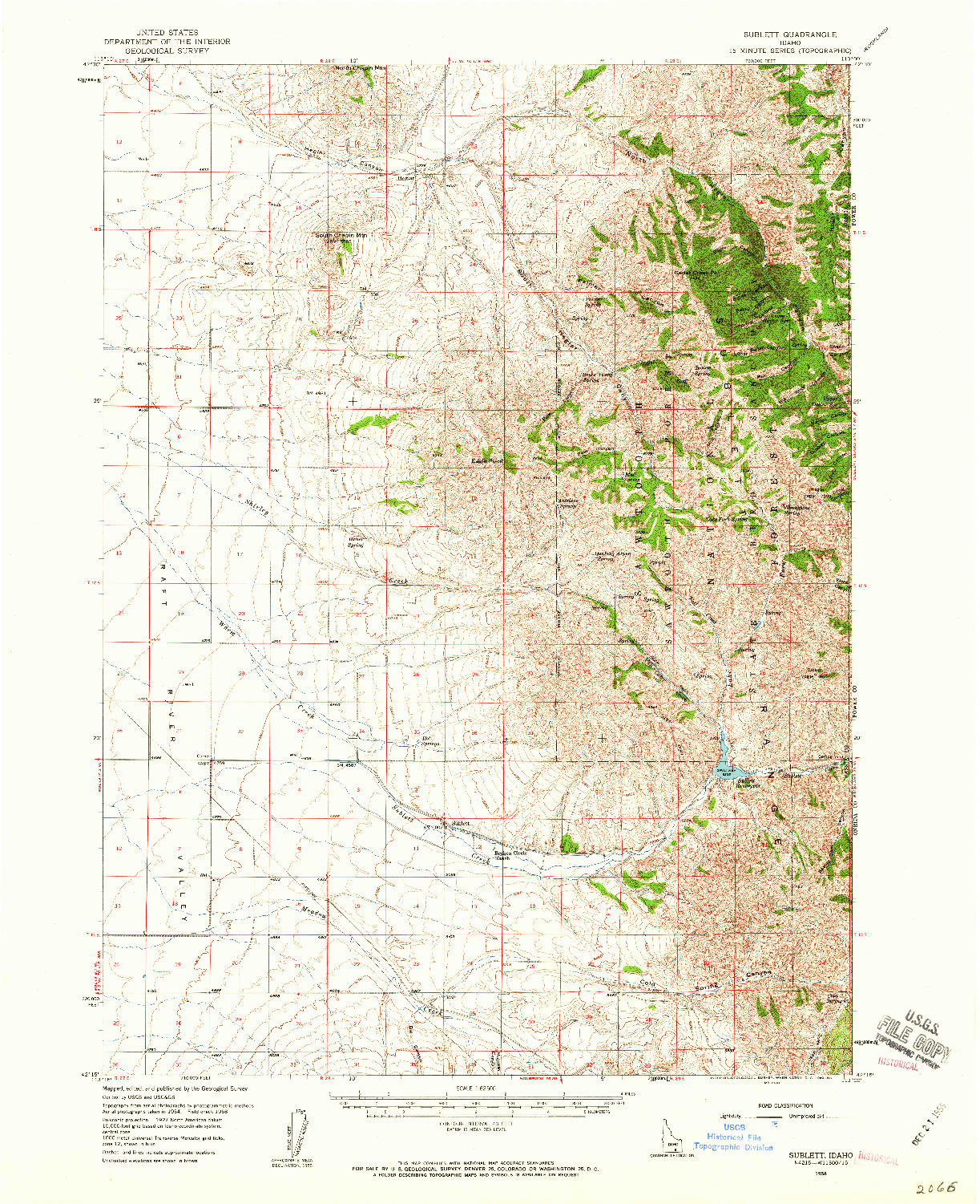 USGS 1:62500-SCALE QUADRANGLE FOR SUBLETT, ID 1958