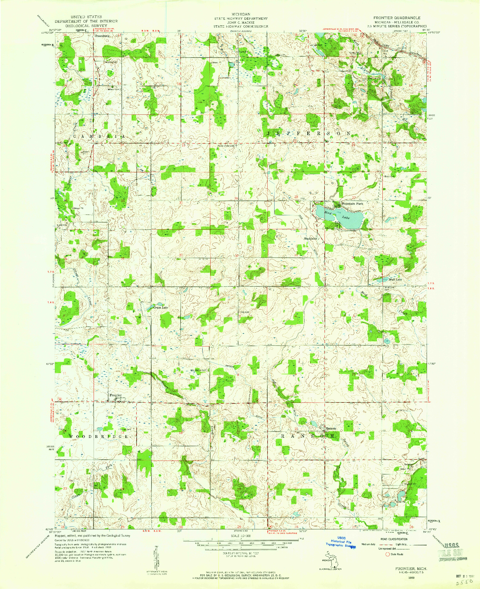 USGS 1:24000-SCALE QUADRANGLE FOR FRONTIER, MI 1959