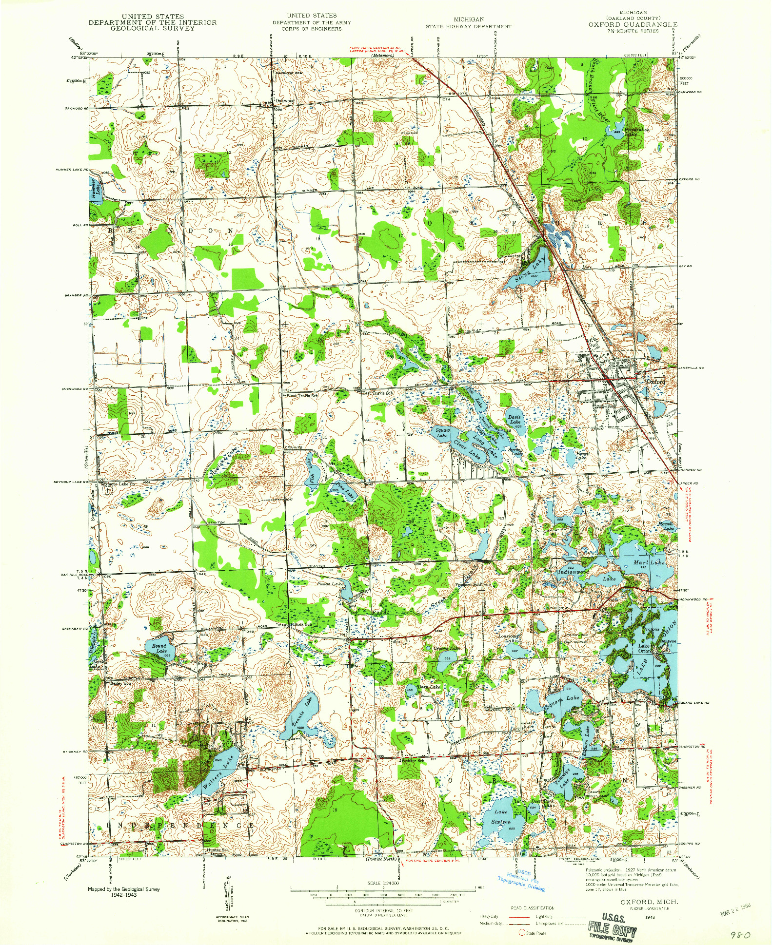 USGS 1:24000-SCALE QUADRANGLE FOR OXFORD, MI 1943