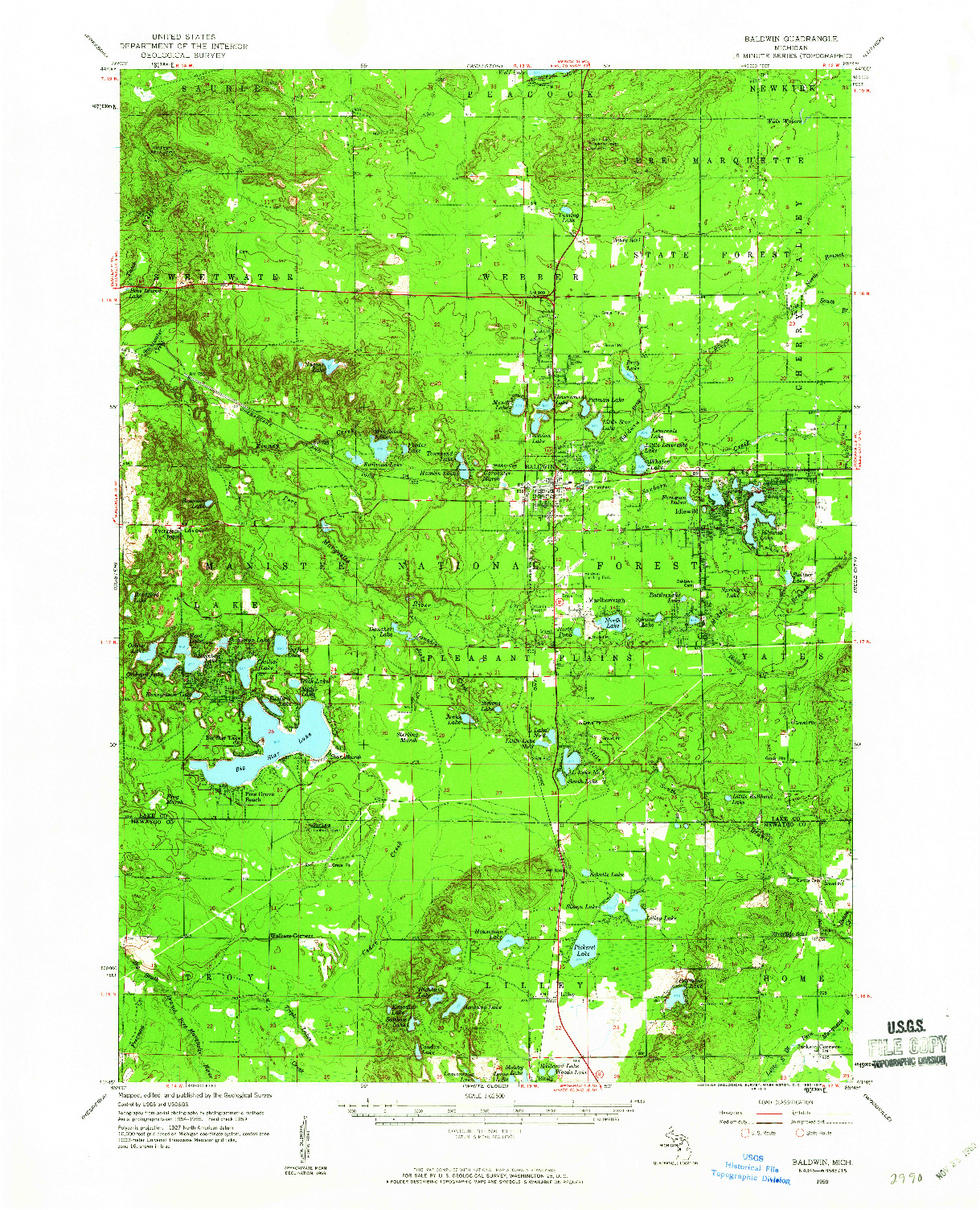 USGS 1:62500-SCALE QUADRANGLE FOR BALDWIN, MI 1959
