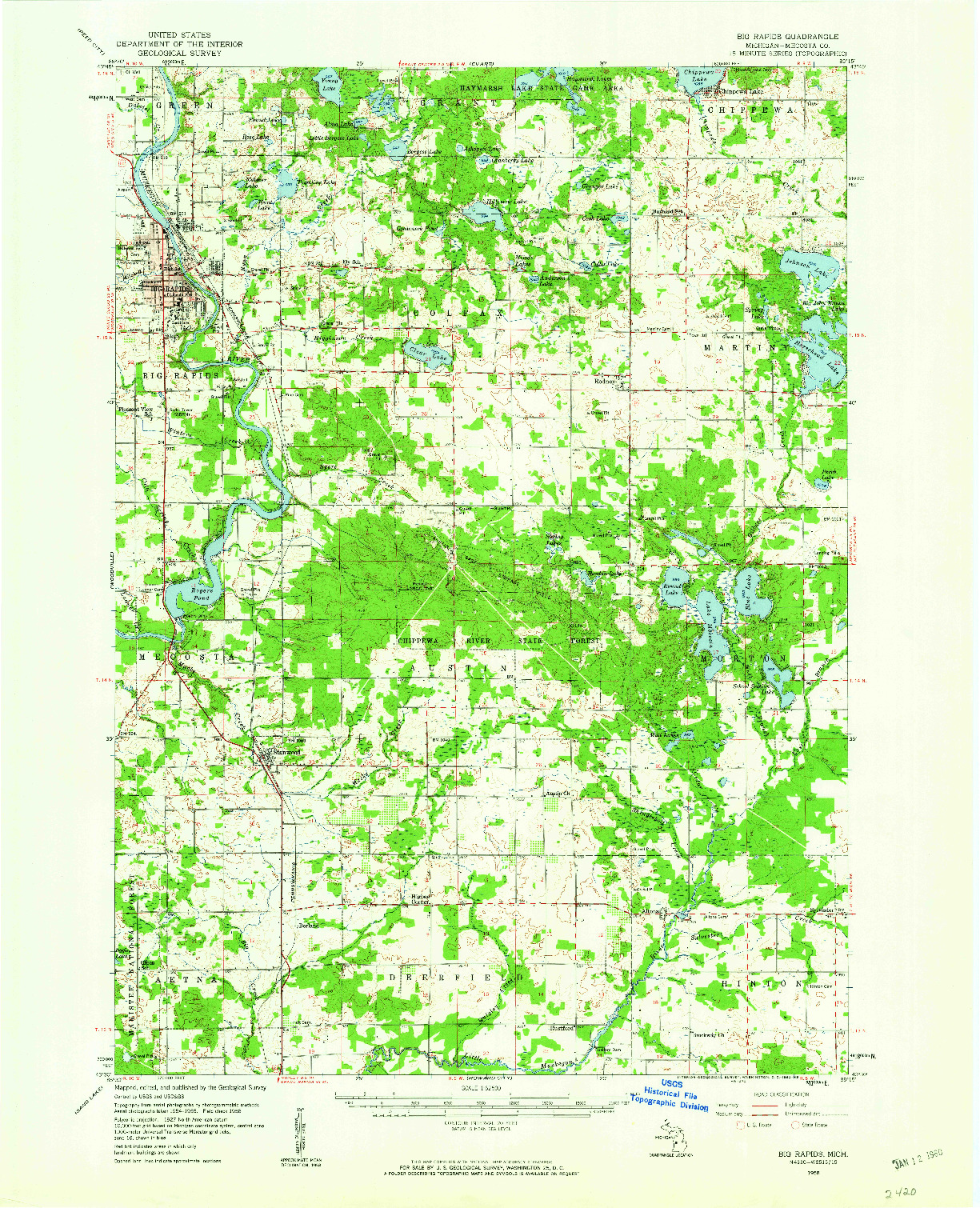 USGS 1:62500-SCALE QUADRANGLE FOR BIG RAPIDS, MI 1958