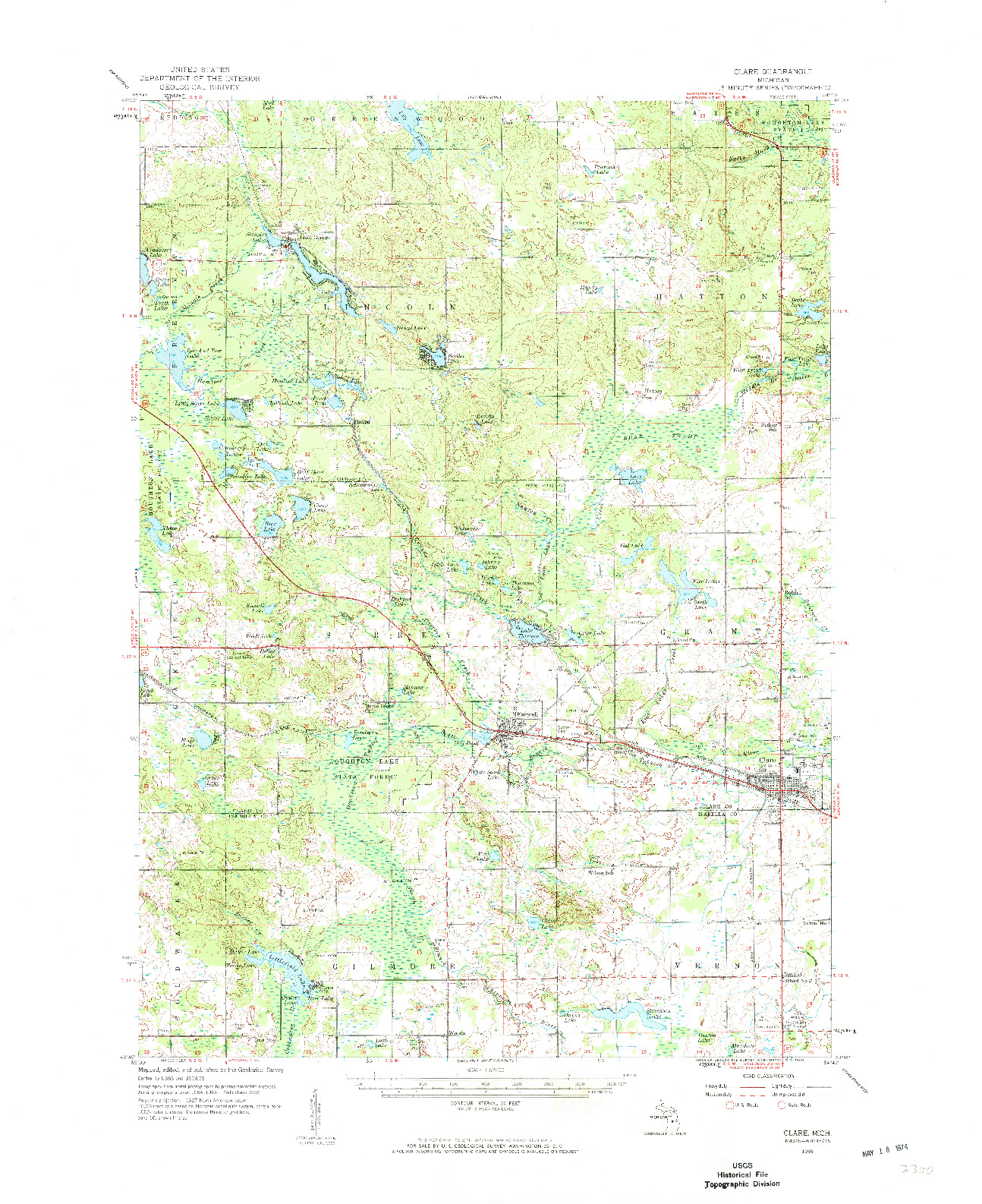 USGS 1:62500-SCALE QUADRANGLE FOR CLARE, MI 1959