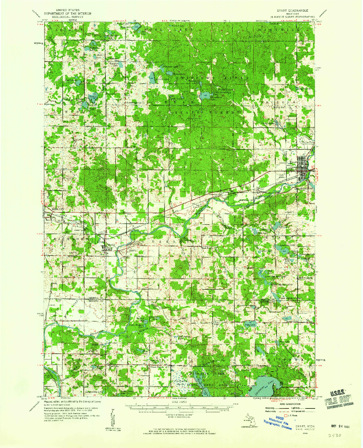 USGS 1:62500-SCALE QUADRANGLE FOR EVART, MI 1959