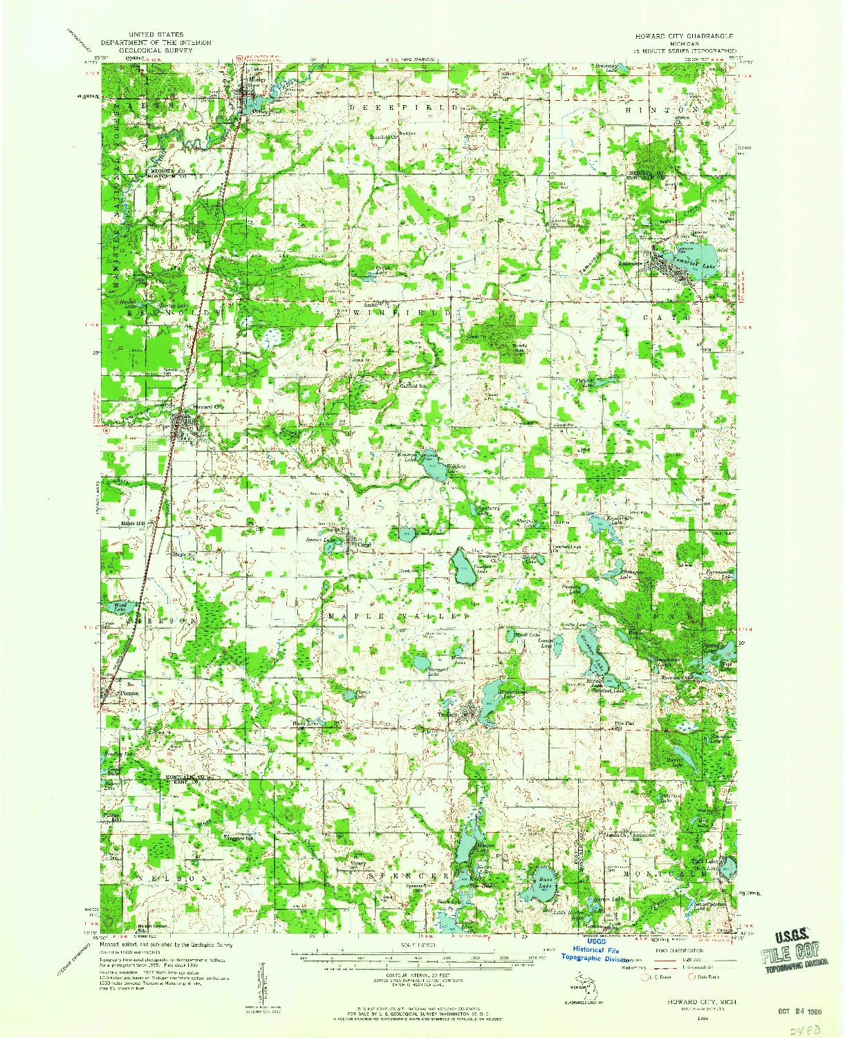 USGS 1:62500-SCALE QUADRANGLE FOR HOWARD CITY, MI 1959