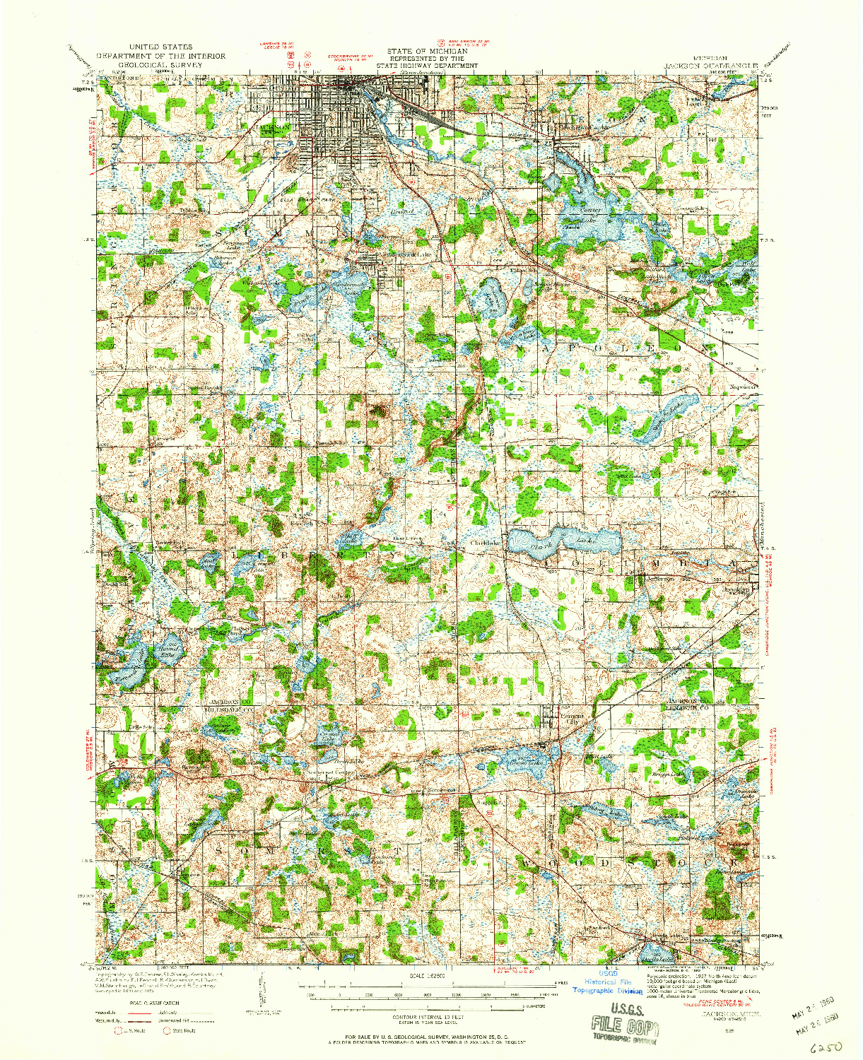 USGS 1:62500-SCALE QUADRANGLE FOR JACKSON, MI 1935