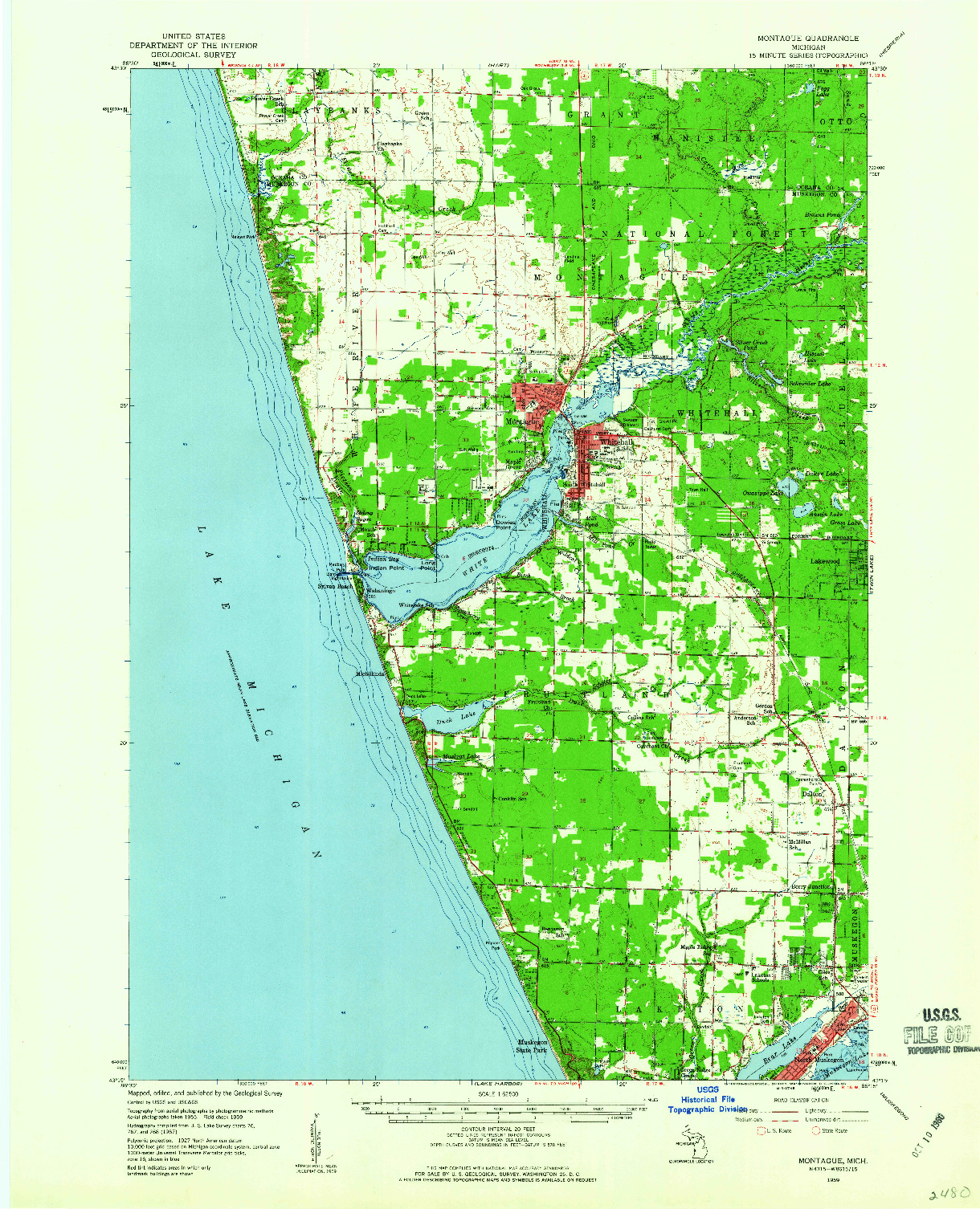 USGS 1:62500-SCALE QUADRANGLE FOR MONTAGUE, MI 1959