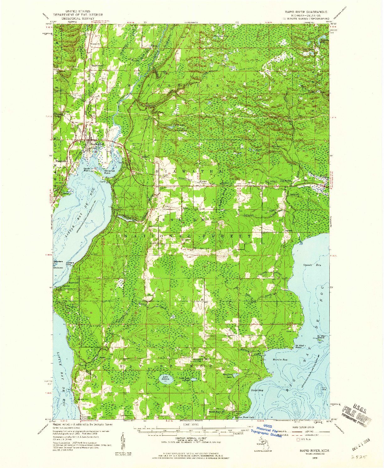 USGS 1:62500-SCALE QUADRANGLE FOR RAPID RIVER, MI 1958