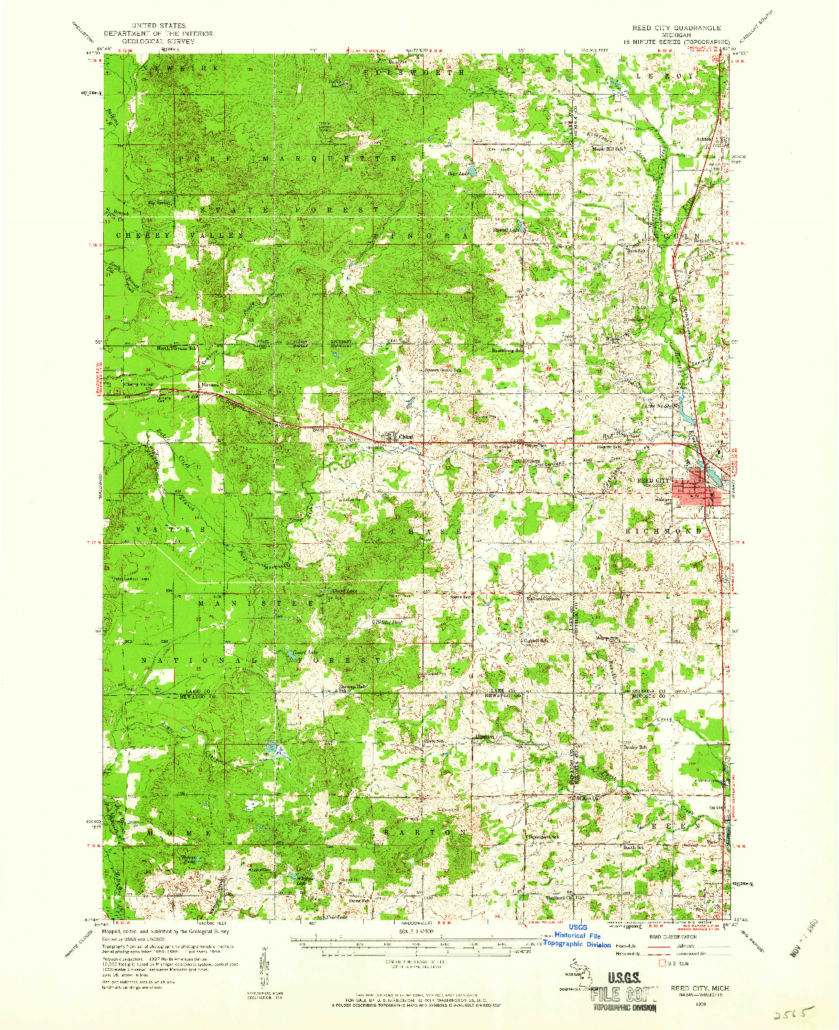 USGS 1:62500-SCALE QUADRANGLE FOR REED CITY, MI 1959