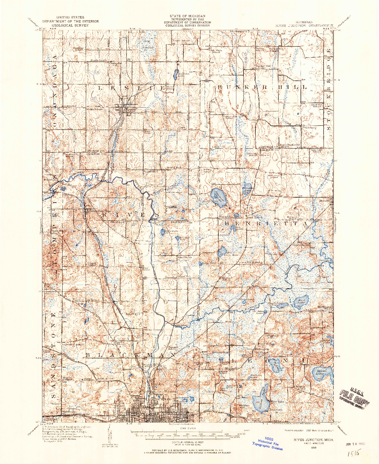 USGS 1:62500-SCALE QUADRANGLE FOR RIVES JUNCTION, MI 1919