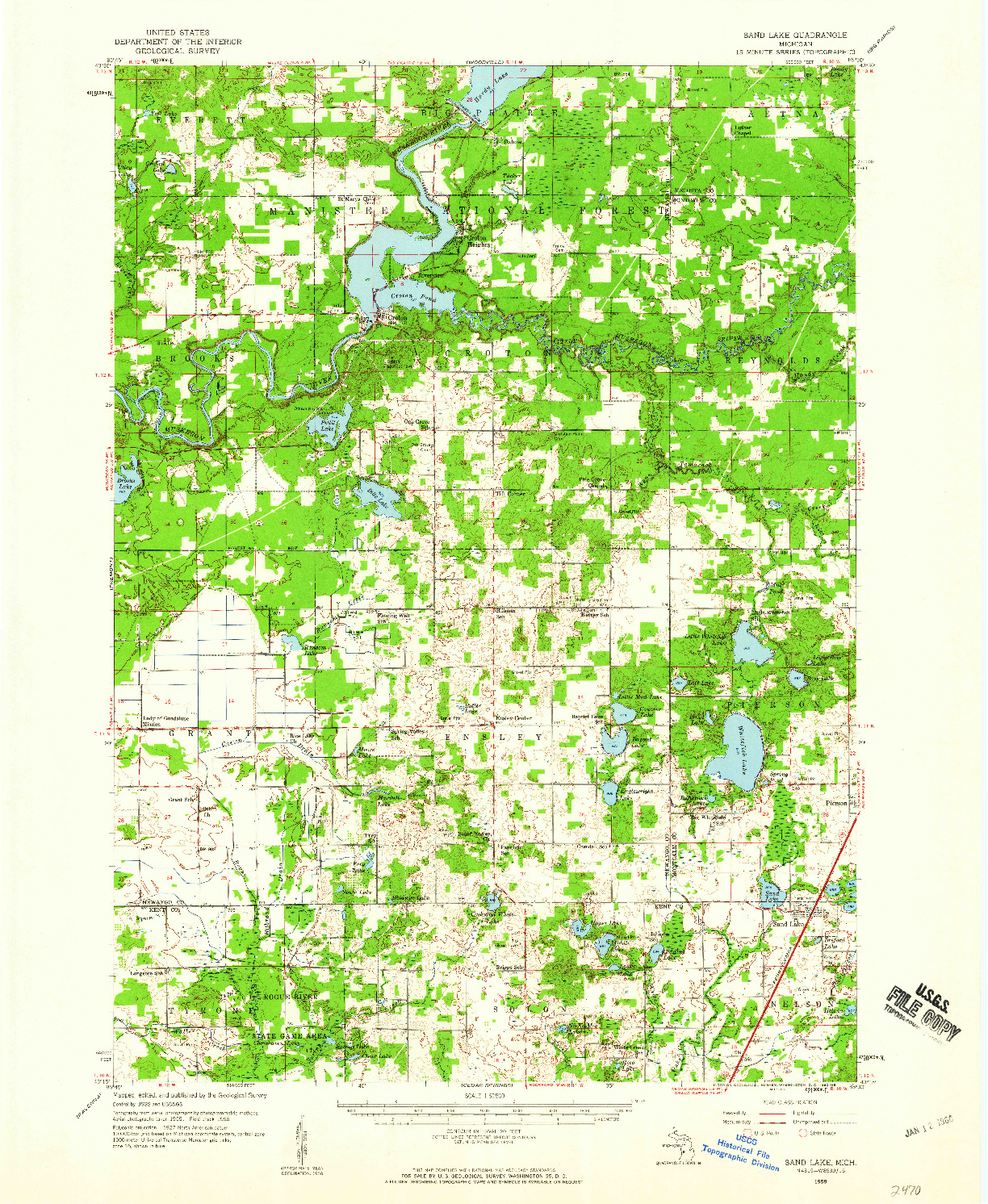 USGS 1:62500-SCALE QUADRANGLE FOR SAND LAKE, MI 1958