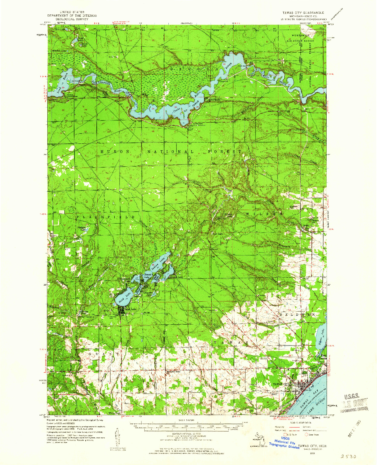 USGS 1:62500-SCALE QUADRANGLE FOR TAWAS CITY, MI 1959