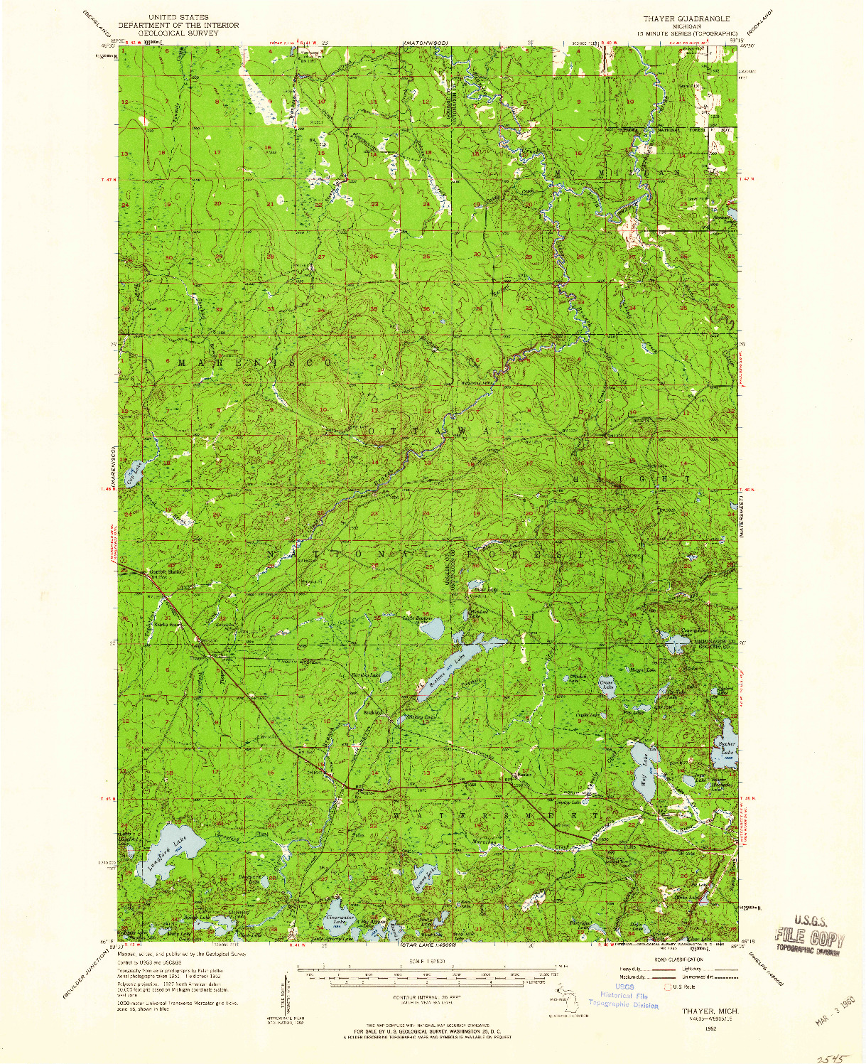 USGS 1:62500-SCALE QUADRANGLE FOR THAYER, MI 1952