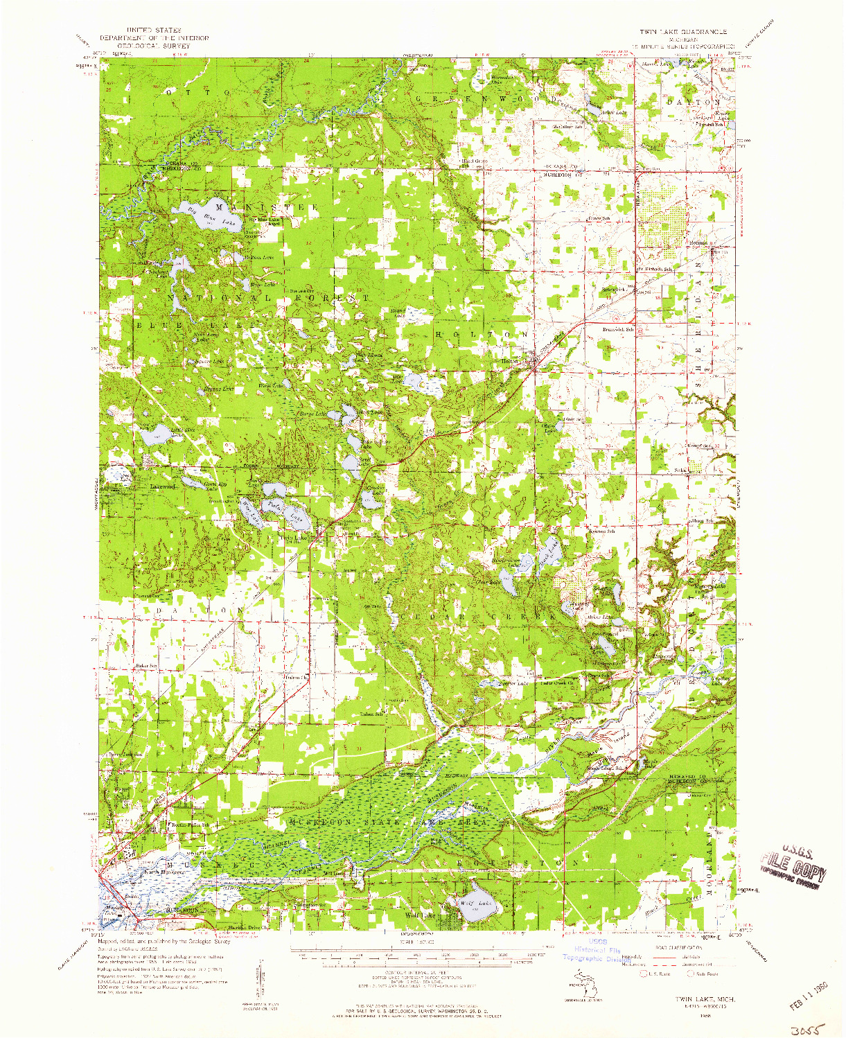 USGS 1:62500-SCALE QUADRANGLE FOR TWIN LAKE, MI 1958