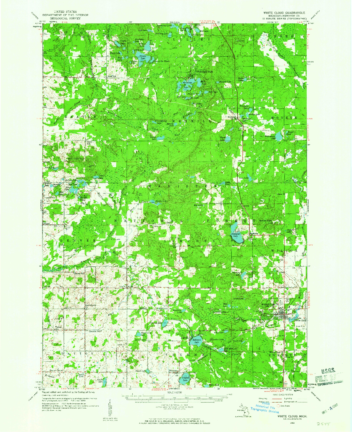 USGS 1:62500-SCALE QUADRANGLE FOR WHITE CLOUD, MI 1959