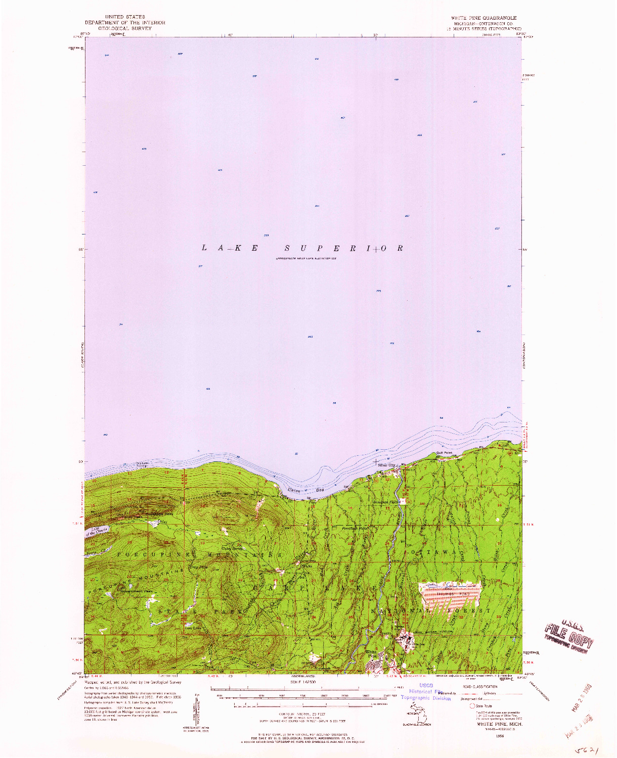 USGS 1:62500-SCALE QUADRANGLE FOR WHITE PINE, MI 1956