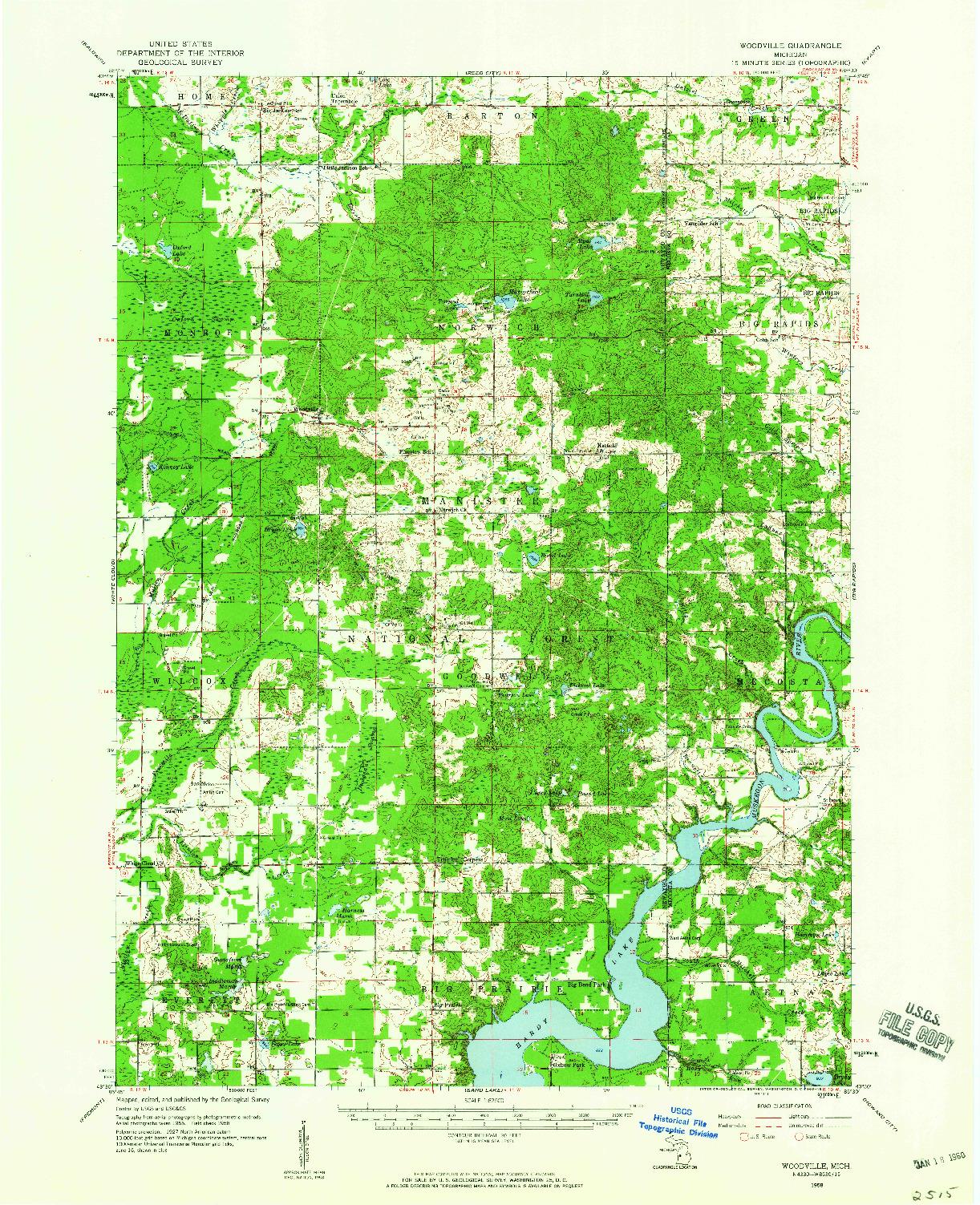 USGS 1:62500-SCALE QUADRANGLE FOR WOODVILLE, MI 1958