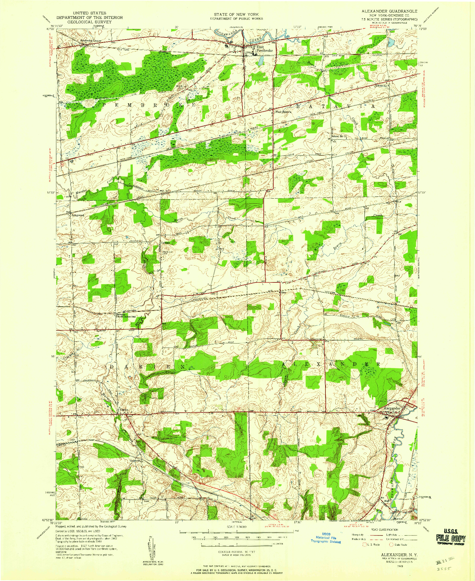 USGS 1:24000-SCALE QUADRANGLE FOR ALEXANDER, NY 1949