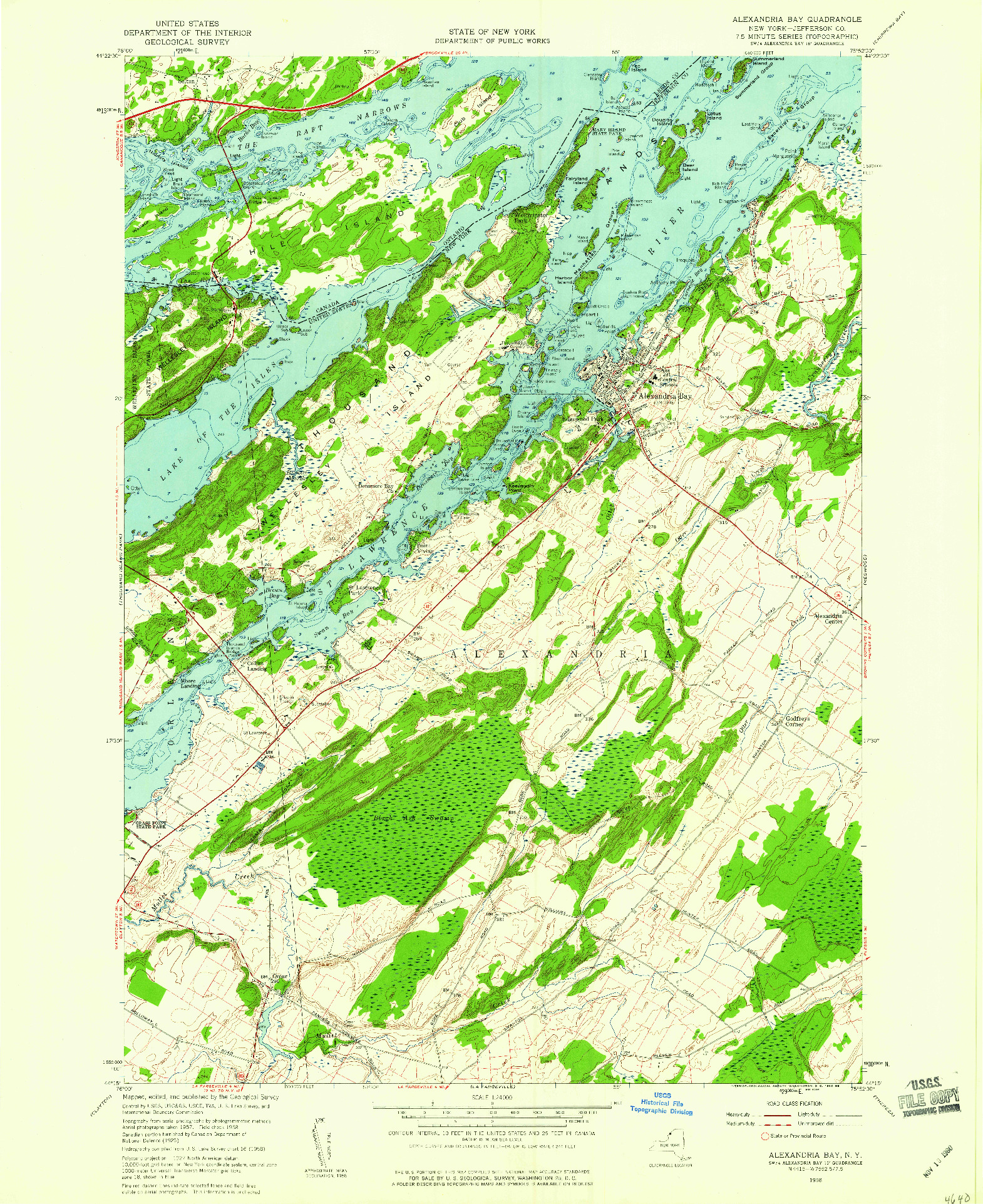 USGS 1:24000-SCALE QUADRANGLE FOR ALEXANDRIA BAY, NY 1958