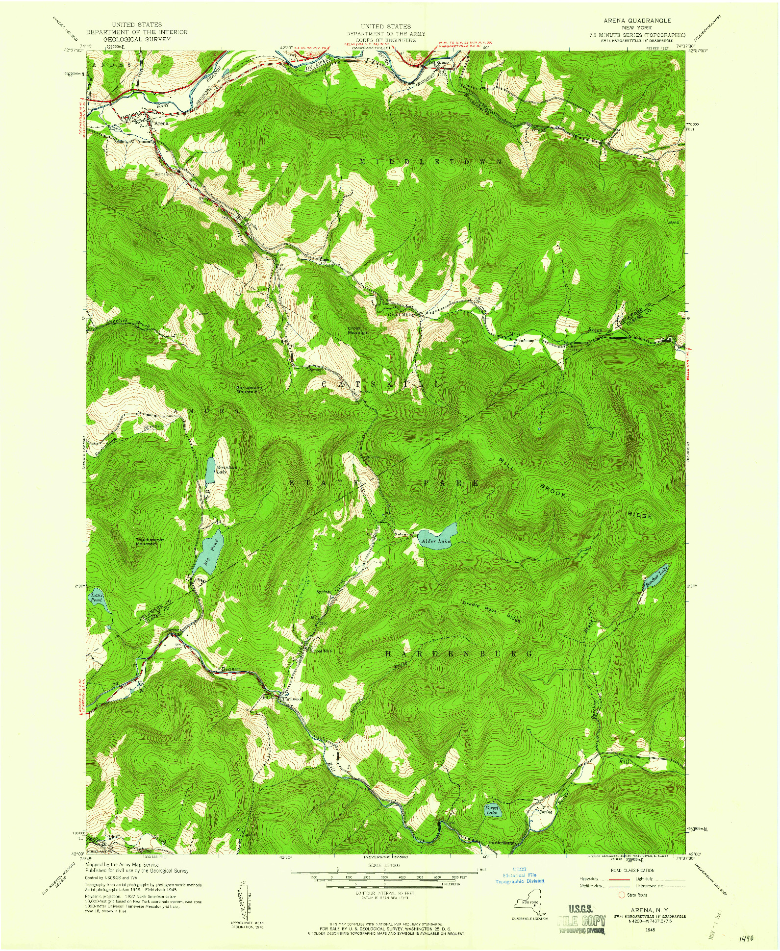 USGS 1:24000-SCALE QUADRANGLE FOR ARENA, NY 1945