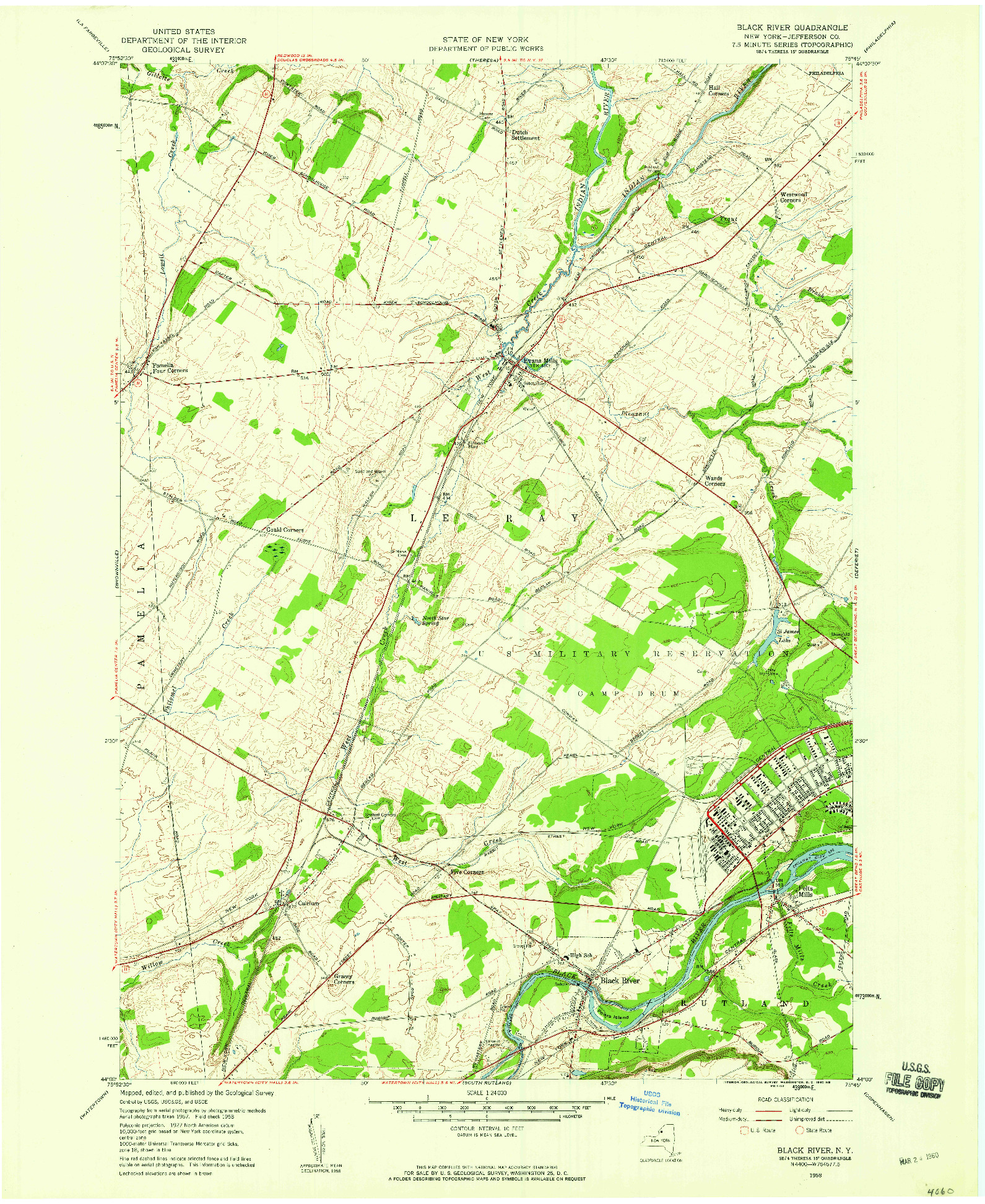 USGS 1:24000-SCALE QUADRANGLE FOR BLACK RIVER, NY 1958