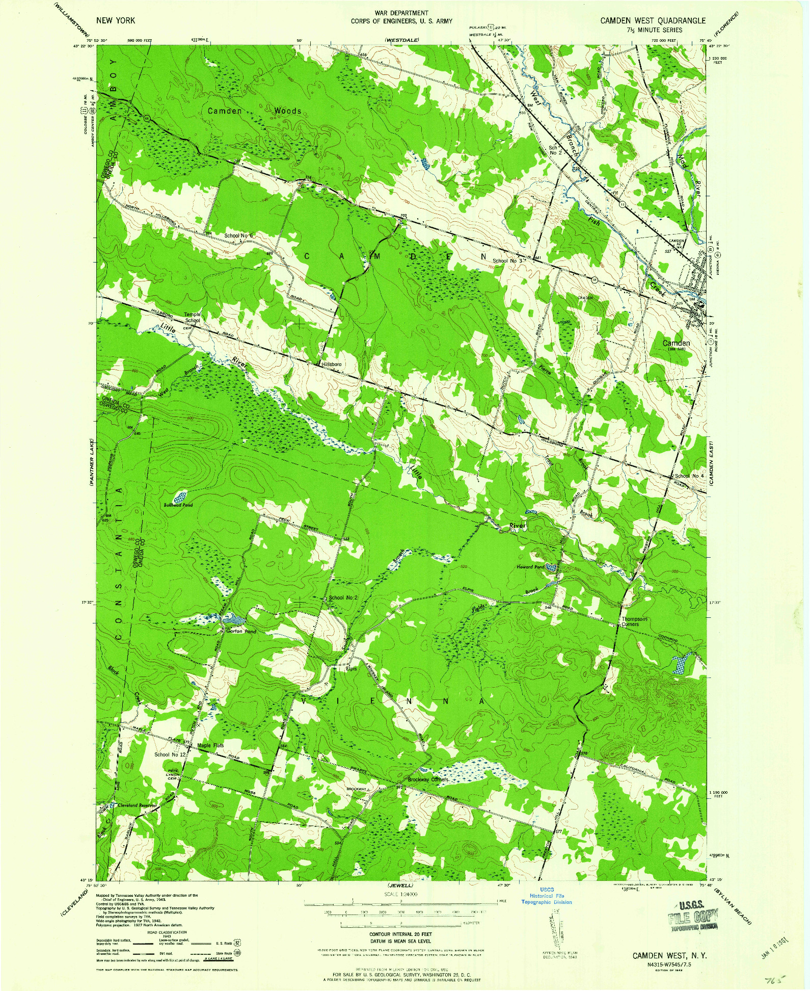 USGS 1:24000-SCALE QUADRANGLE FOR CAMDEN WEST, NY 1943