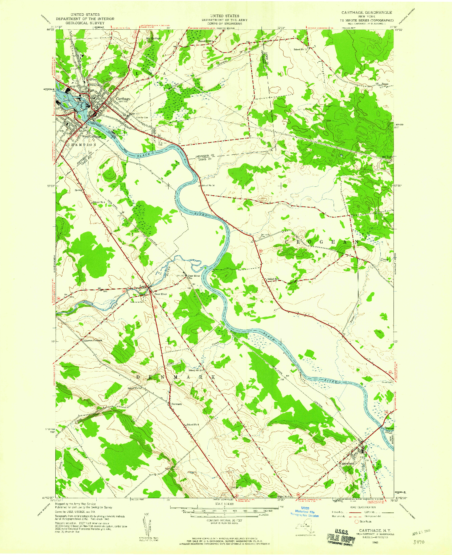 USGS 1:24000-SCALE QUADRANGLE FOR CARTHAGE, NY 1943