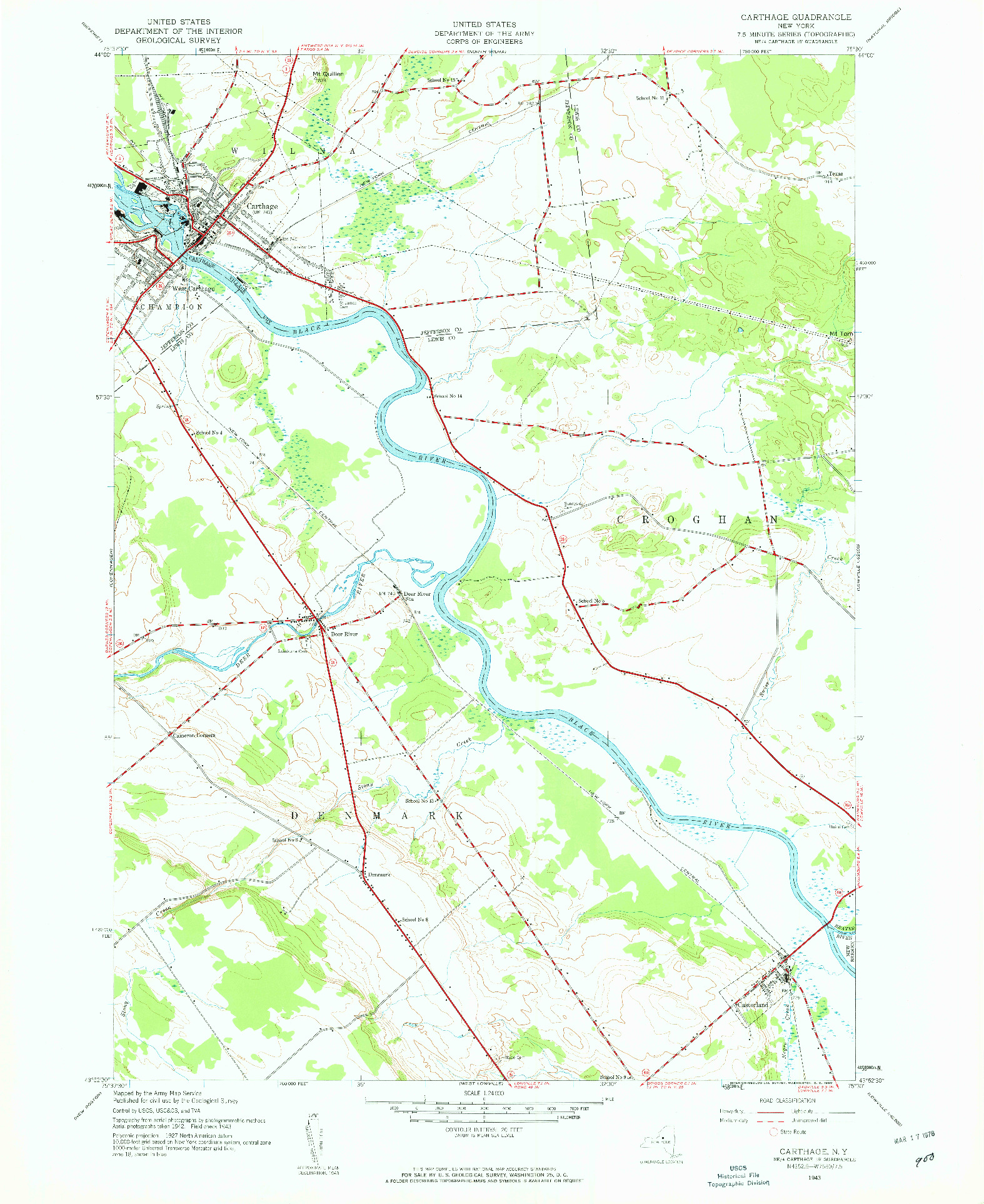 USGS 1:24000-SCALE QUADRANGLE FOR CARTHAGE, NY 1943