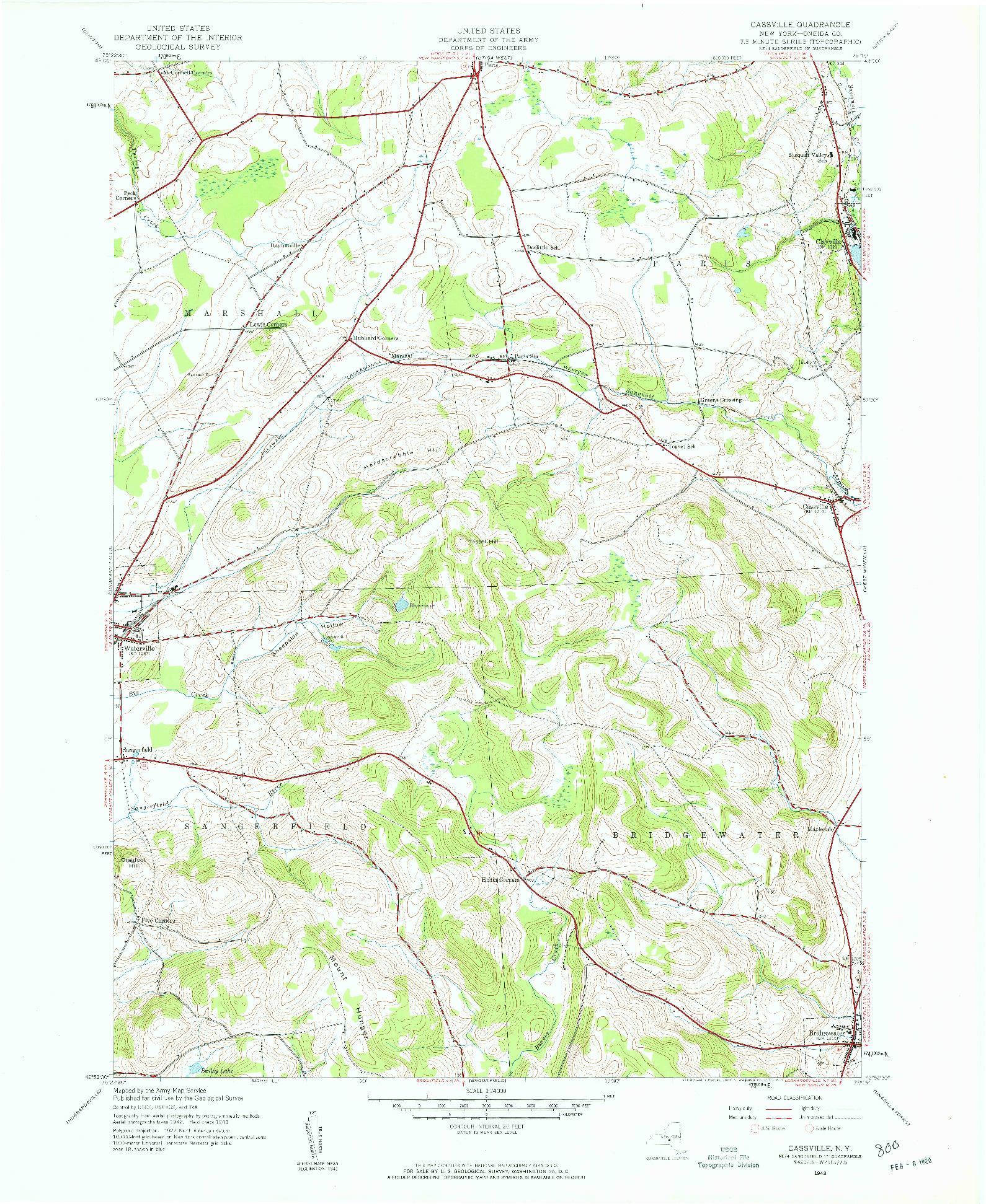 USGS 1:24000-SCALE QUADRANGLE FOR CASSVILLE, NY 1943