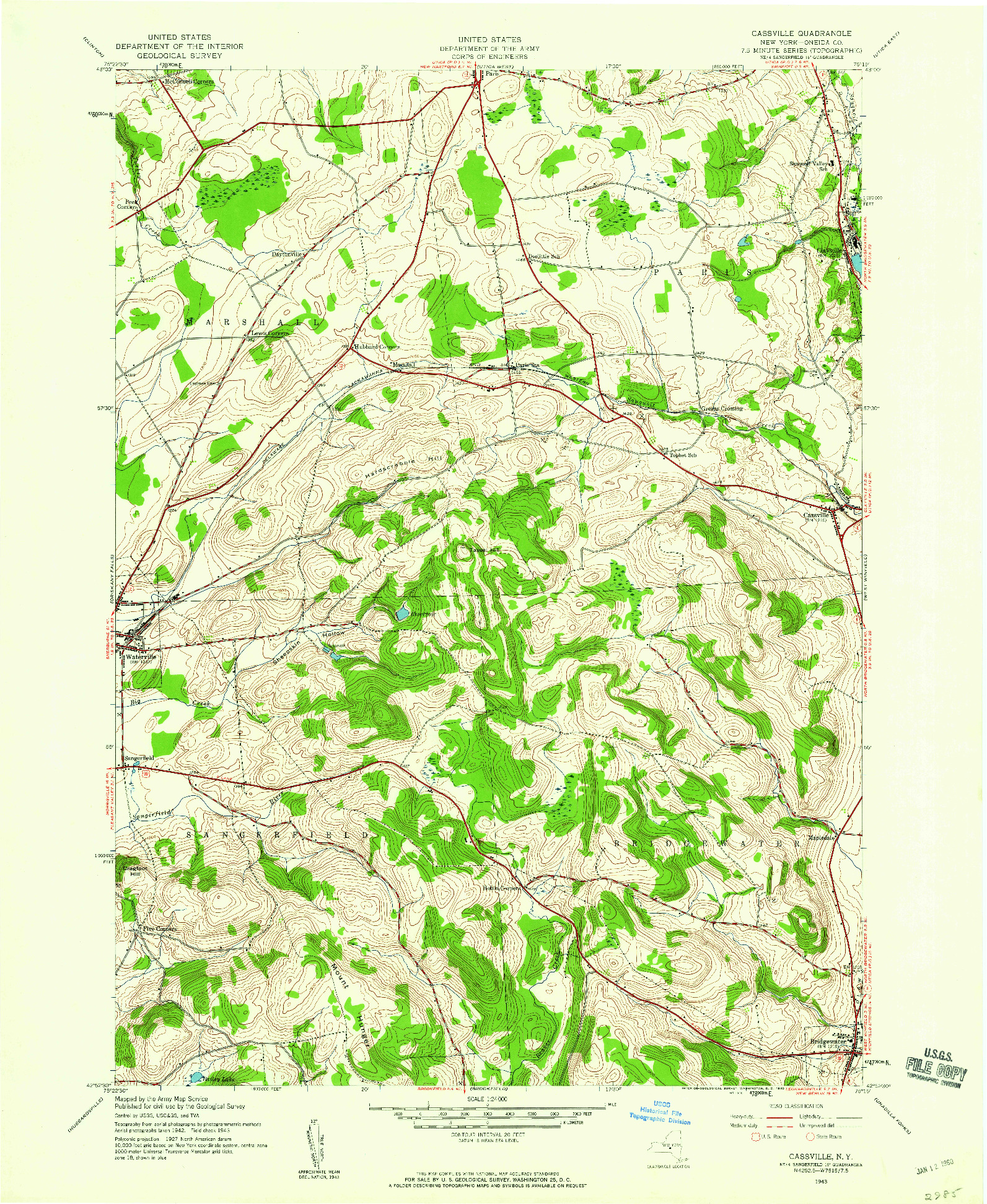 USGS 1:24000-SCALE QUADRANGLE FOR CASSVILLE, NY 1943