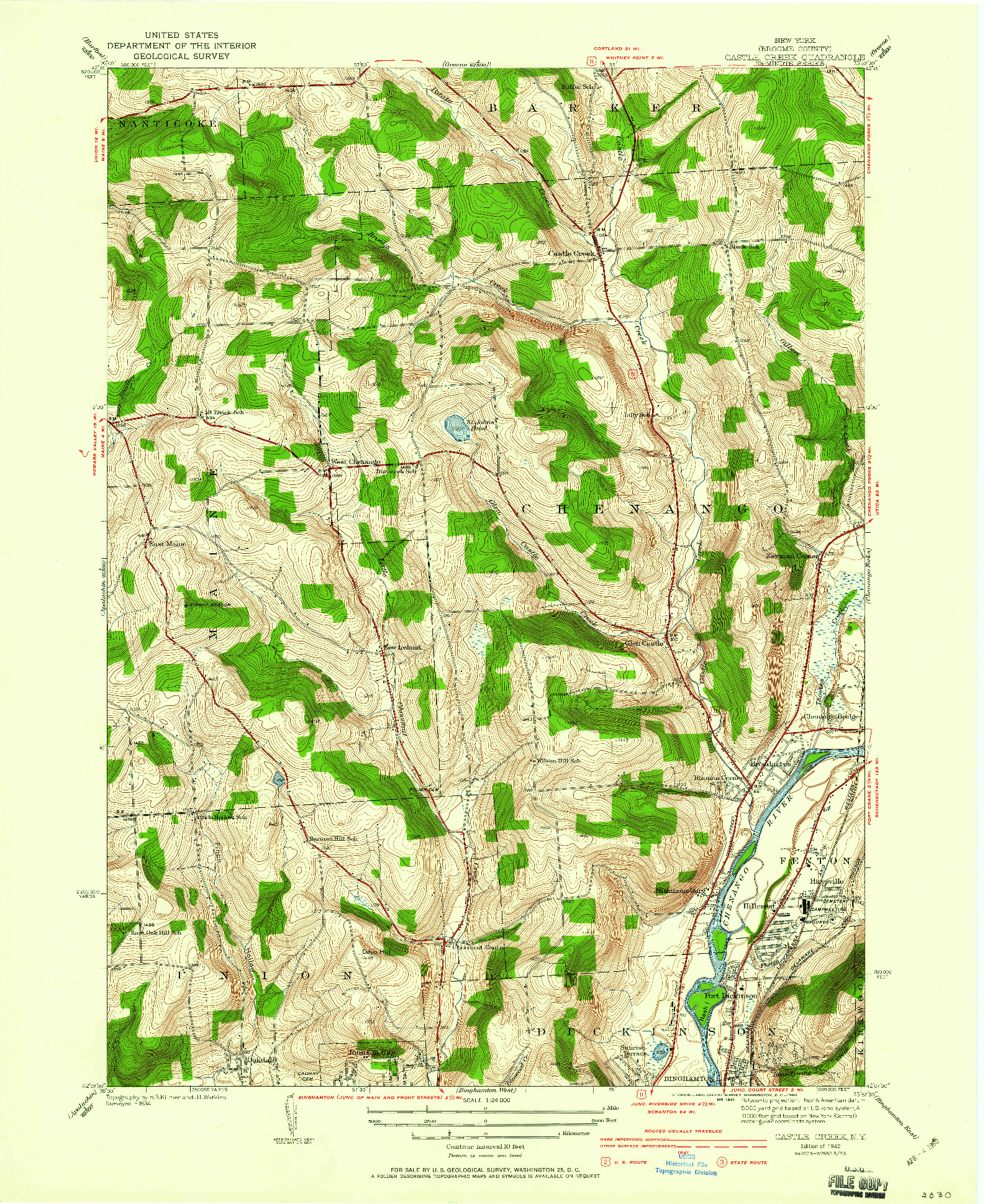 USGS 1:24000-SCALE QUADRANGLE FOR CASTLE CREEK, NY 1942