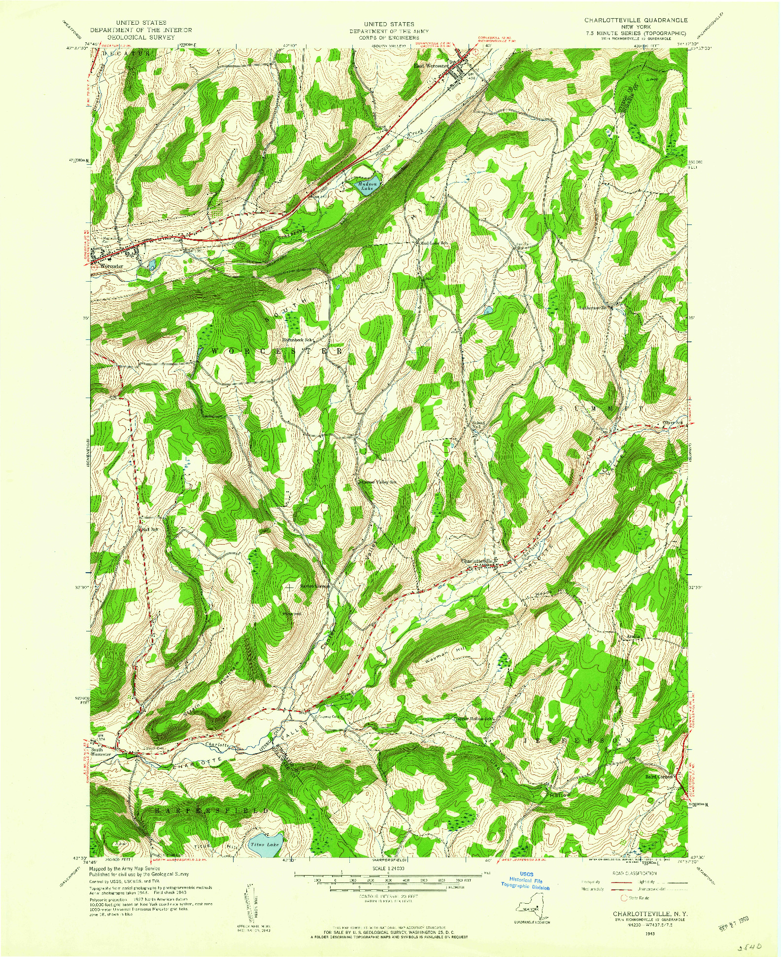 USGS 1:24000-SCALE QUADRANGLE FOR CHARLOTTEVILLE, NY 1943