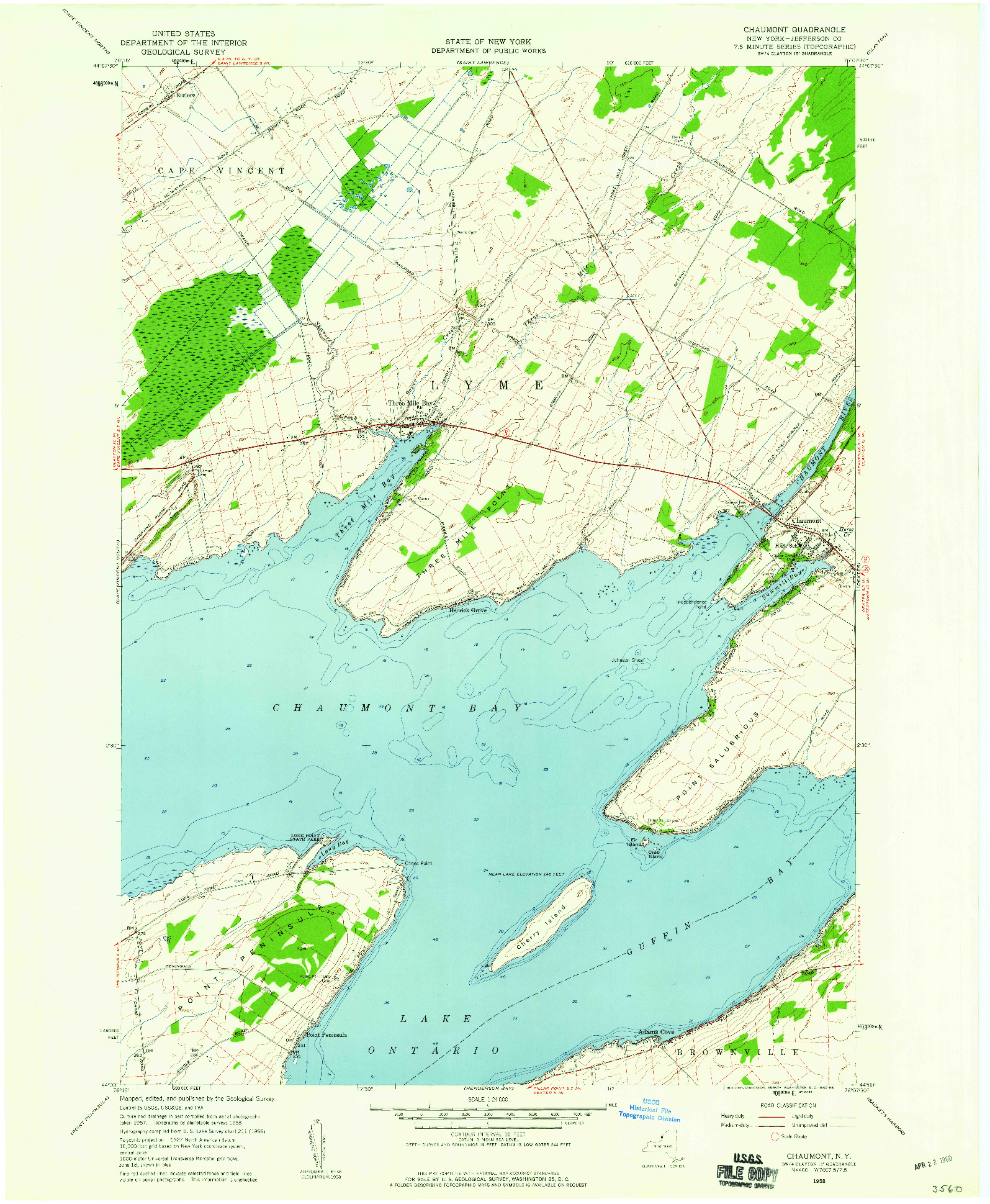 USGS 1:24000-SCALE QUADRANGLE FOR CHAUMONT, NY 1958