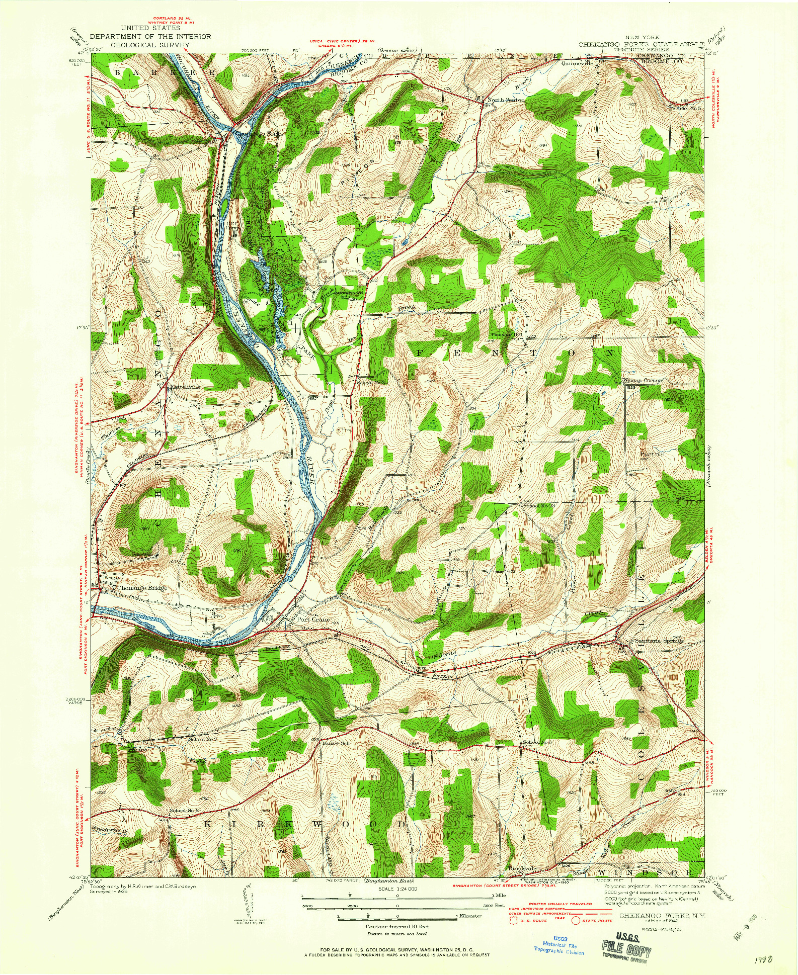 USGS 1:24000-SCALE QUADRANGLE FOR CHENANGO FORKS, NY 1942