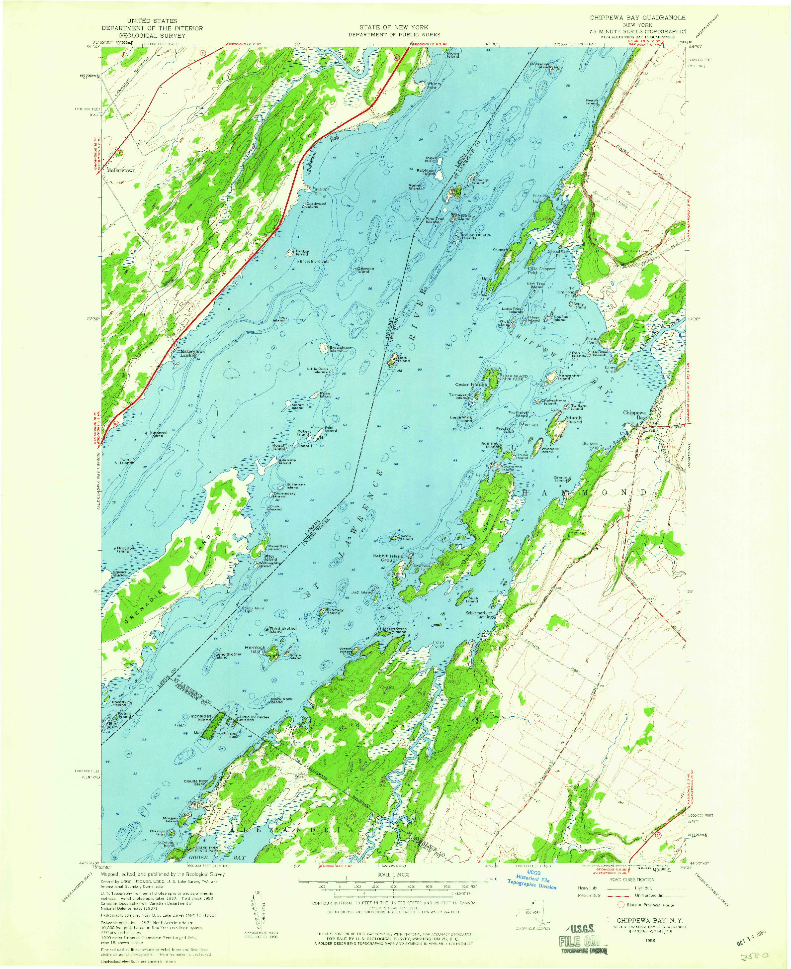 USGS 1:24000-SCALE QUADRANGLE FOR CHIPPEWA BAY, NY 1958