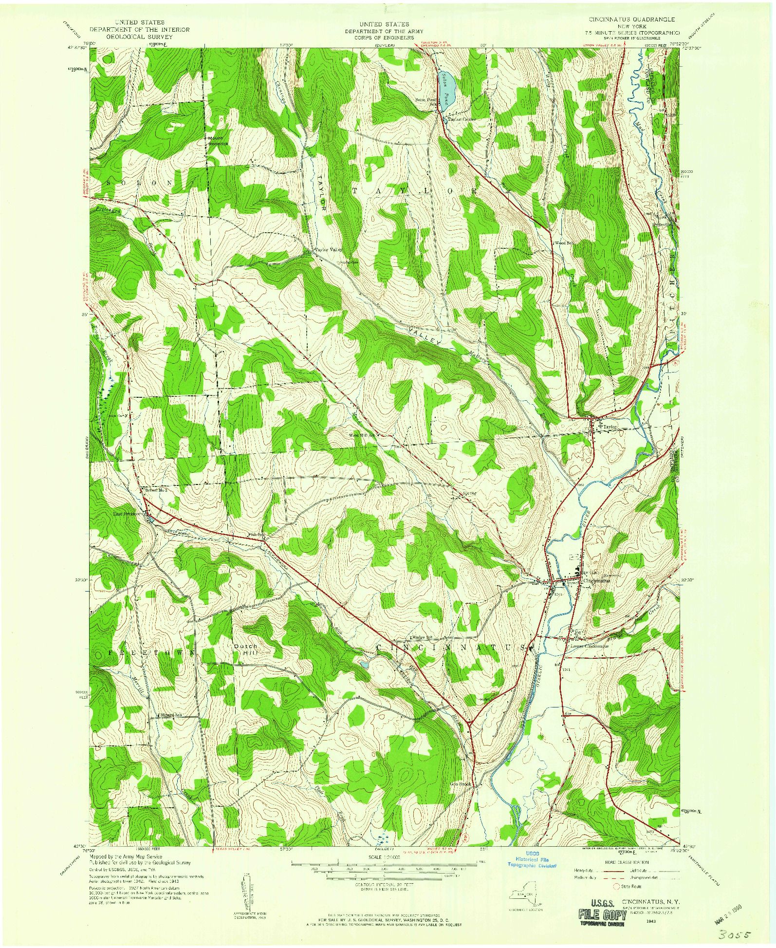 USGS 1:24000-SCALE QUADRANGLE FOR CINCINNATUS, NY 1943