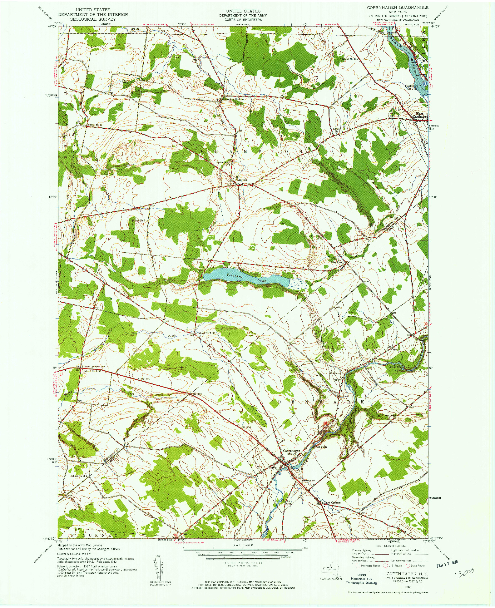 USGS 1:24000-SCALE QUADRANGLE FOR COPENHAGEN, NY 1942