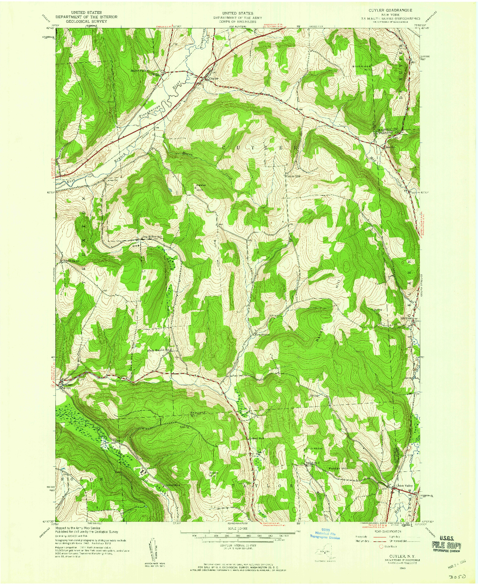 USGS 1:24000-SCALE QUADRANGLE FOR CUYLER, NY 1943