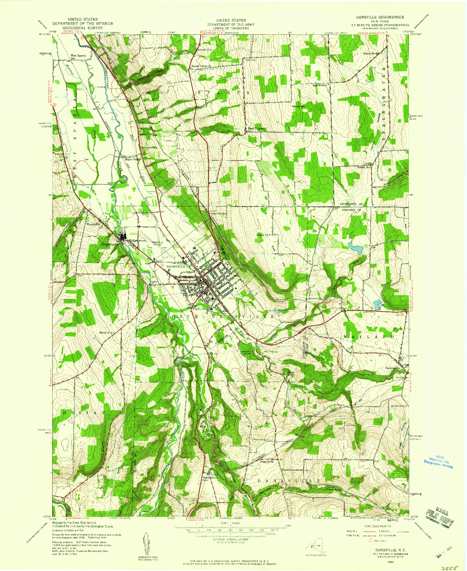 USGS 1:24000-SCALE QUADRANGLE FOR DANSVILLE, NY 1942