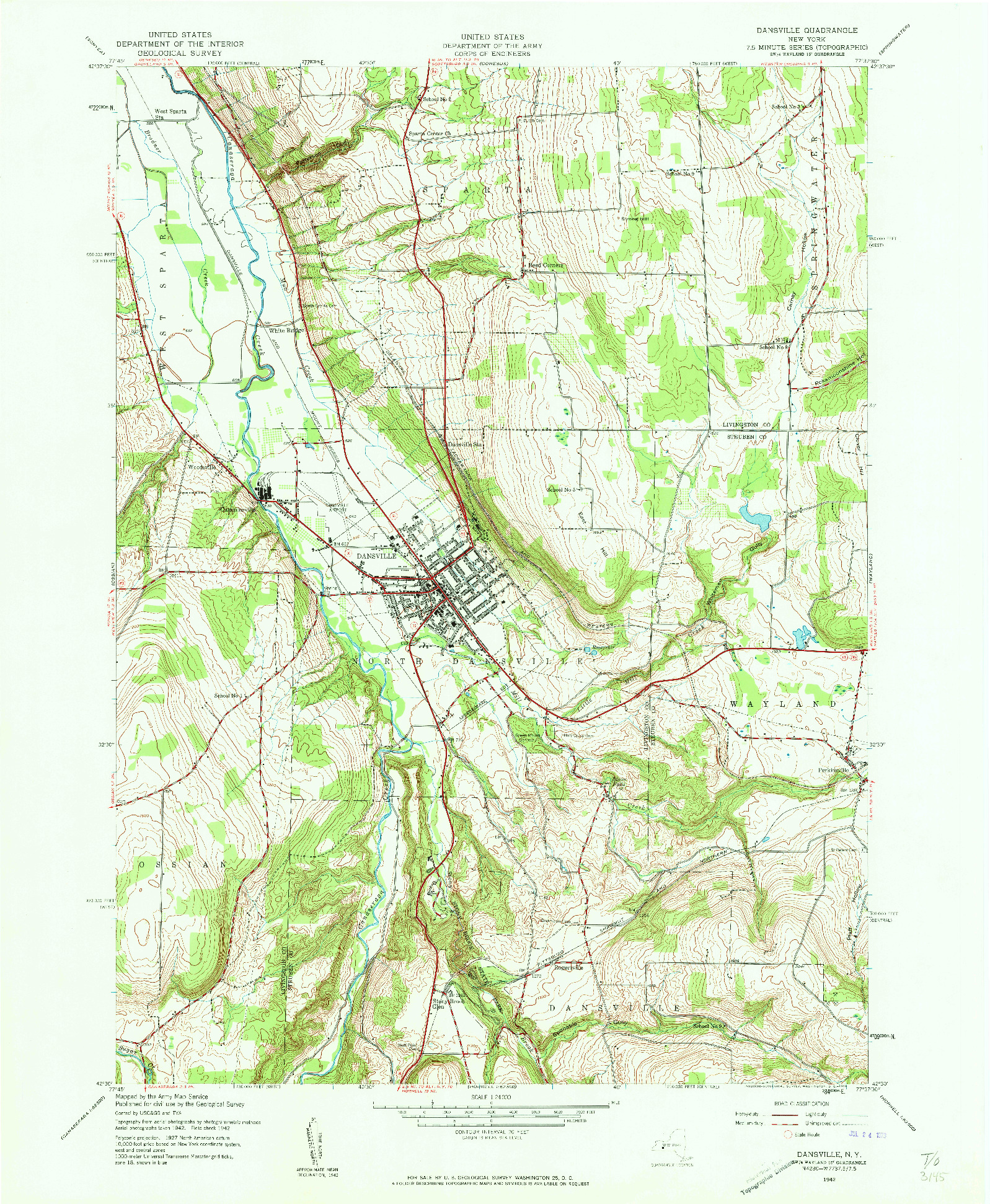 USGS 1:24000-SCALE QUADRANGLE FOR DANSVILLE, NY 1942