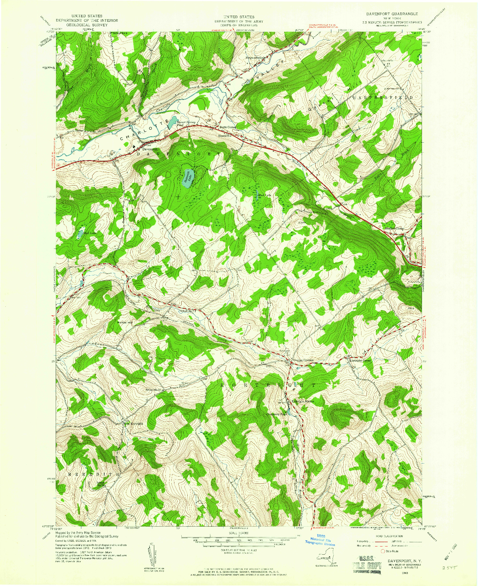 USGS 1:24000-SCALE QUADRANGLE FOR DAVENPORT, NY 1943