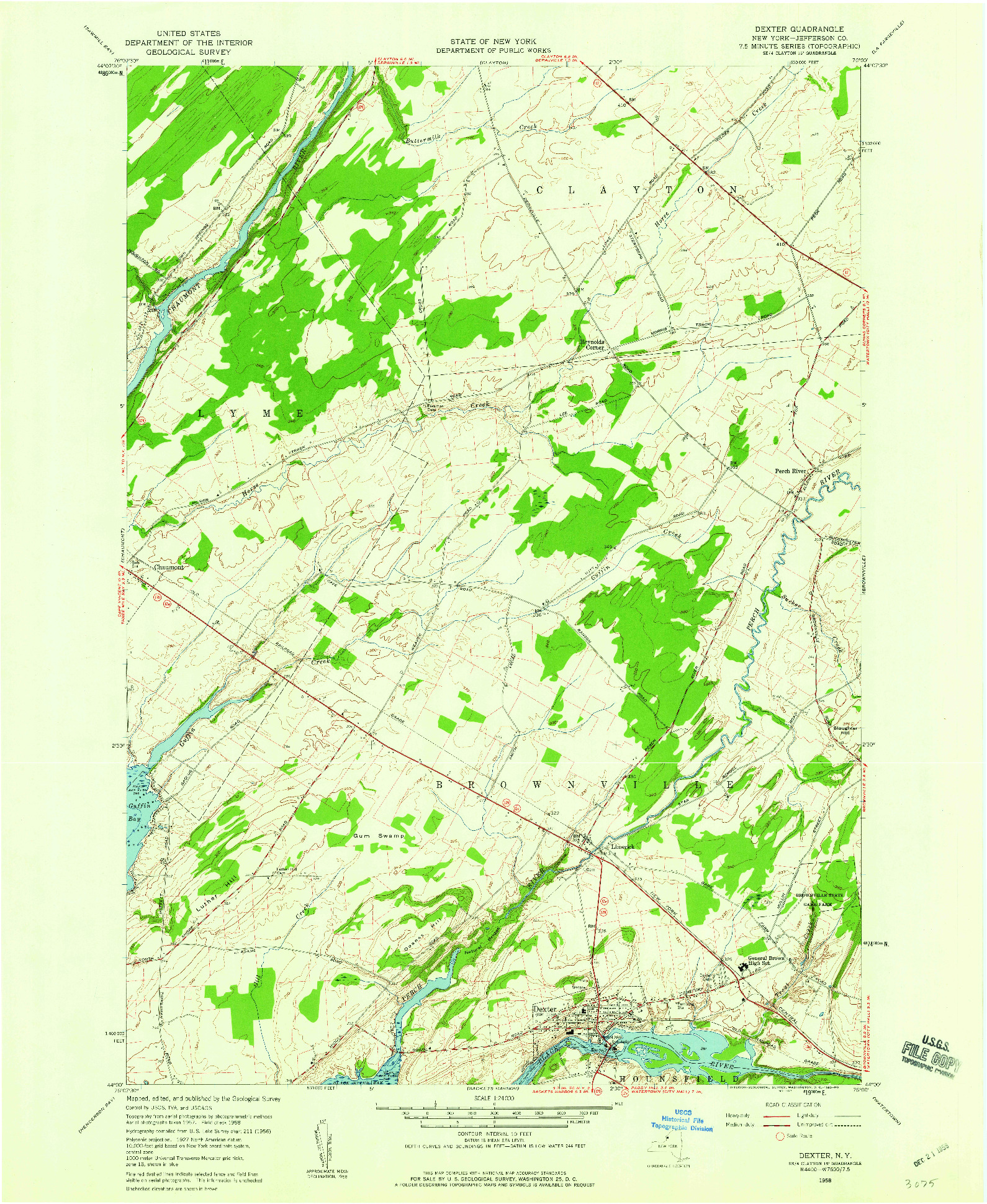 USGS 1:24000-SCALE QUADRANGLE FOR DEXTER, NY 1958